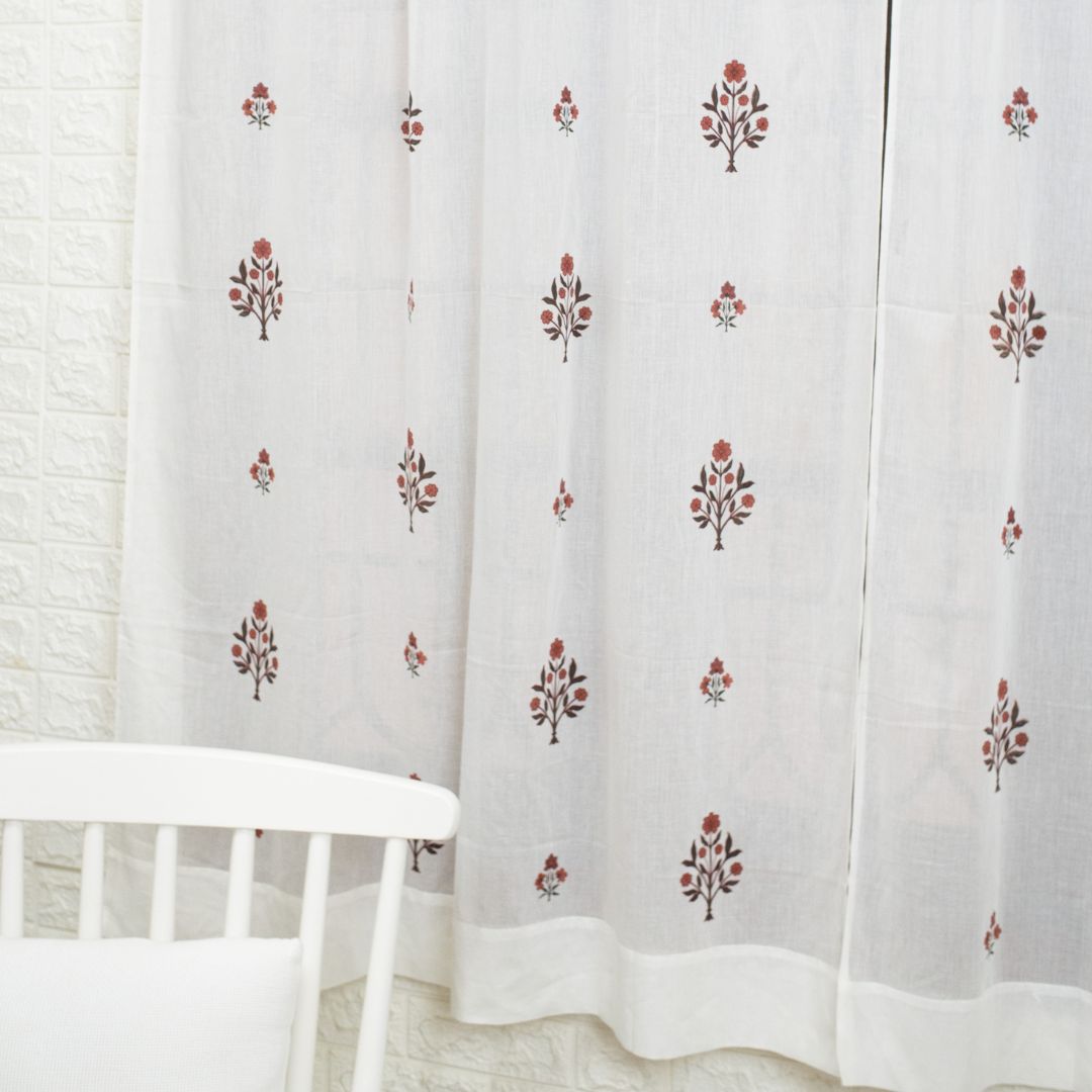 Pure Cotton Sheer Curtains in Green and Rust colour | Best curtains for living room