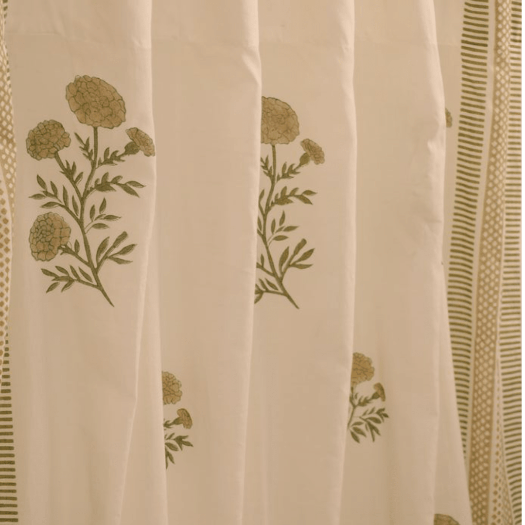Pure Cotton Sheer Curtains in floral patterns in taupe and olive green colours, available in 5ft and 7ft in both set of 1 and 2