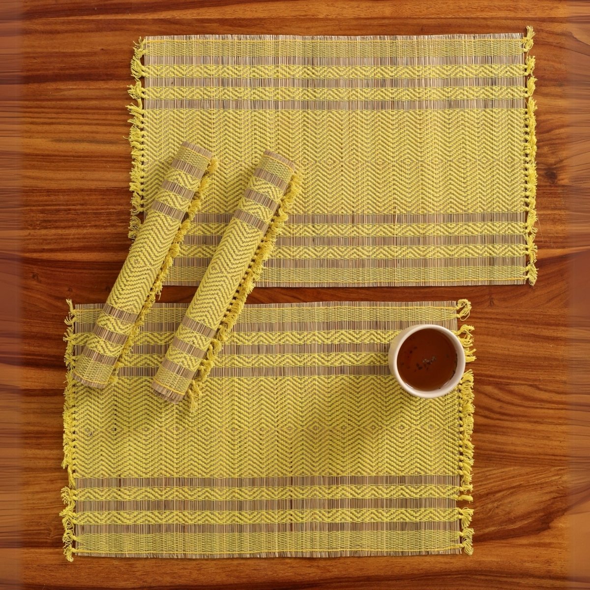 Cotton and Grass Table mats in Lemon Yellow | Set of 4 and 6
