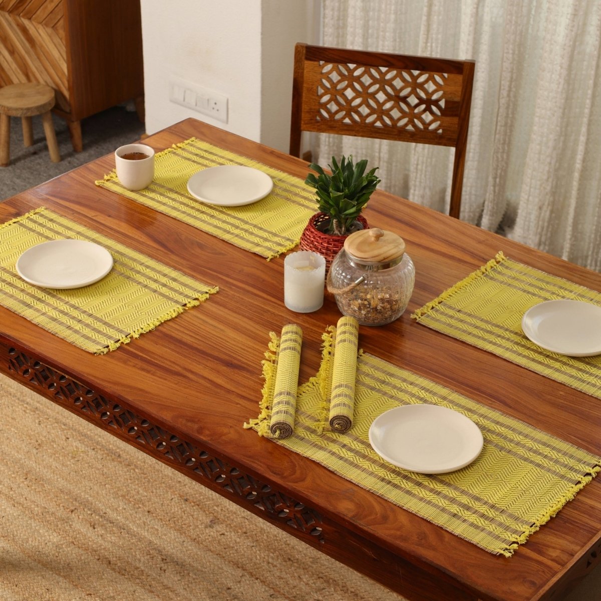 Cotton and Grass Table mats in Lemon Yellow | Set of 4 and 6