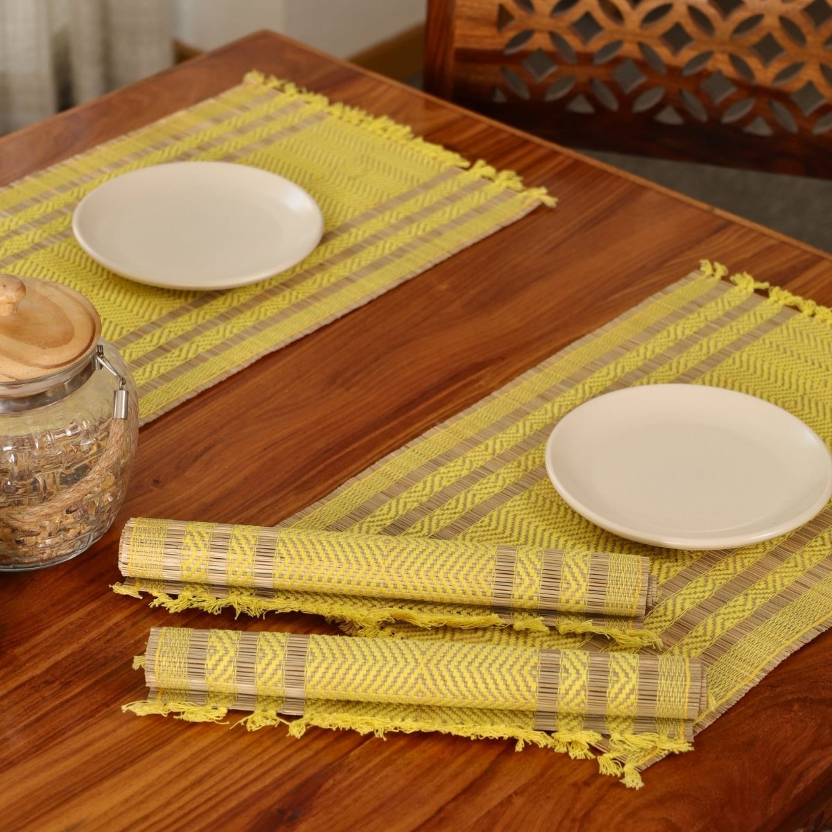 Cotton and Grass Table mats in Lemon Yellow | Set of 4 and 6