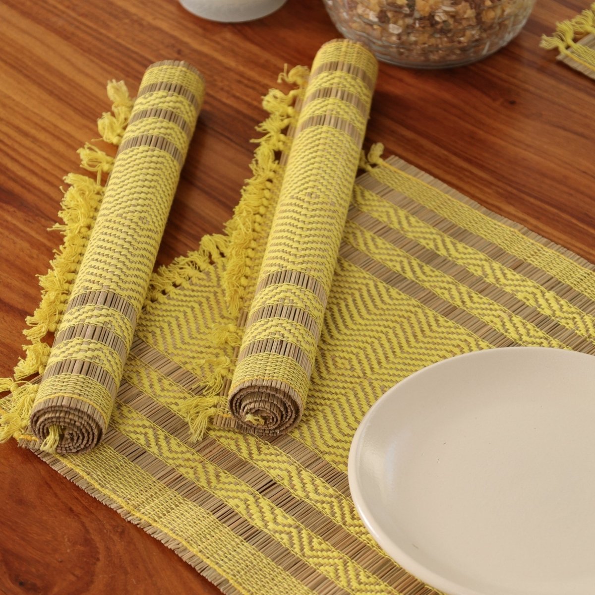 Cotton and Grass Table mats in Lemon Yellow | Set of 4 and 6