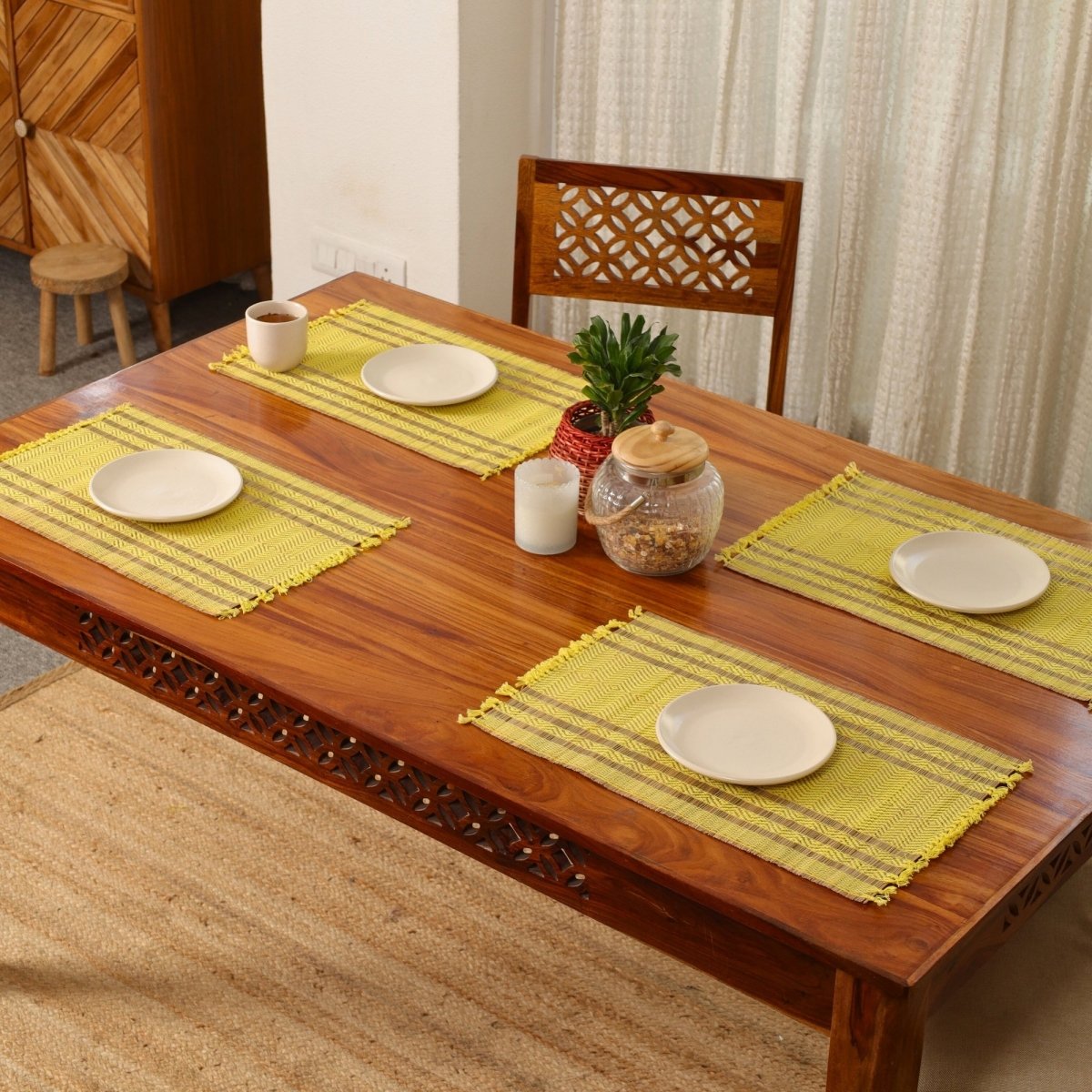 Cotton and Grass Table mats in Lemon Yellow | Set of 4 and 6