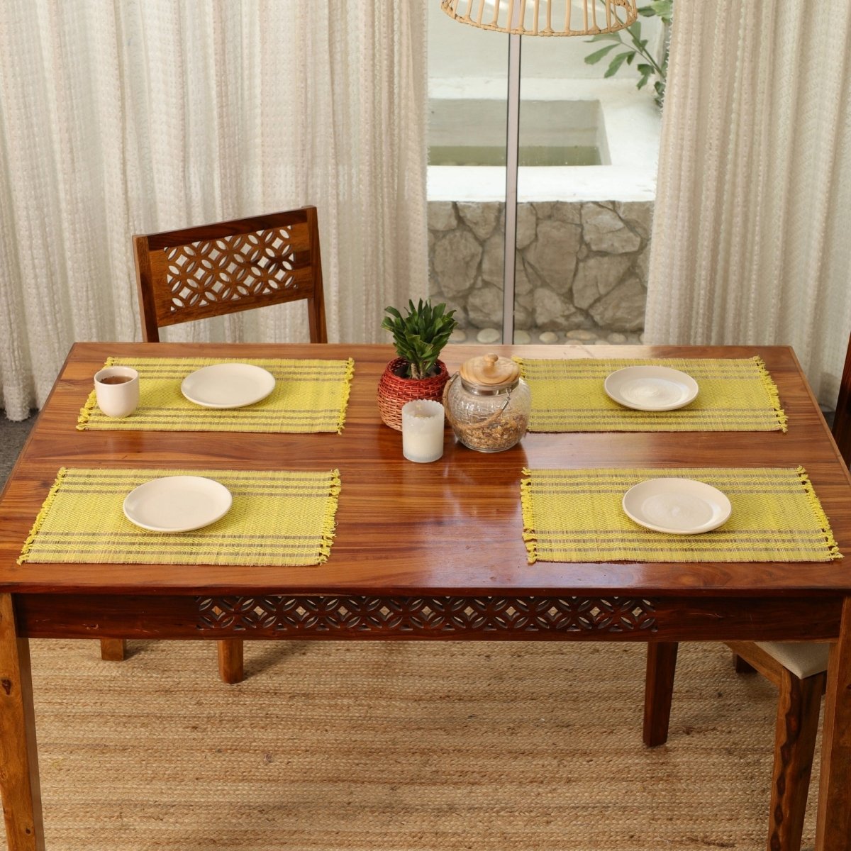 Cotton and Grass Table mats in Lemon Yellow | Set of 4 and 6