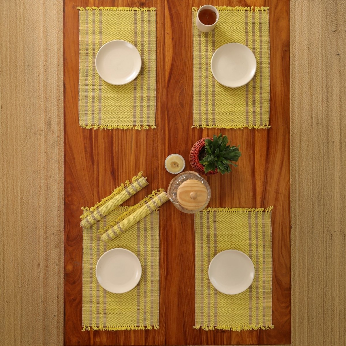 Cotton and Grass Table mats in Lemon Yellow | Set of 4 and 6