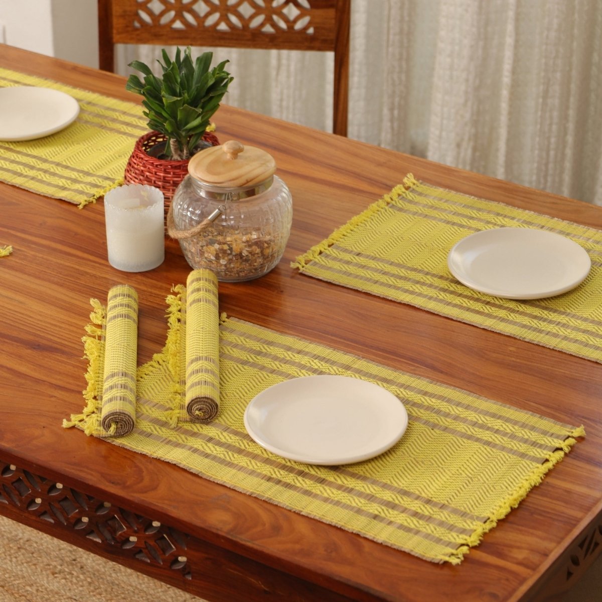 Cotton and Grass Table mats in Lemon Yellow | Set of 4 and 6