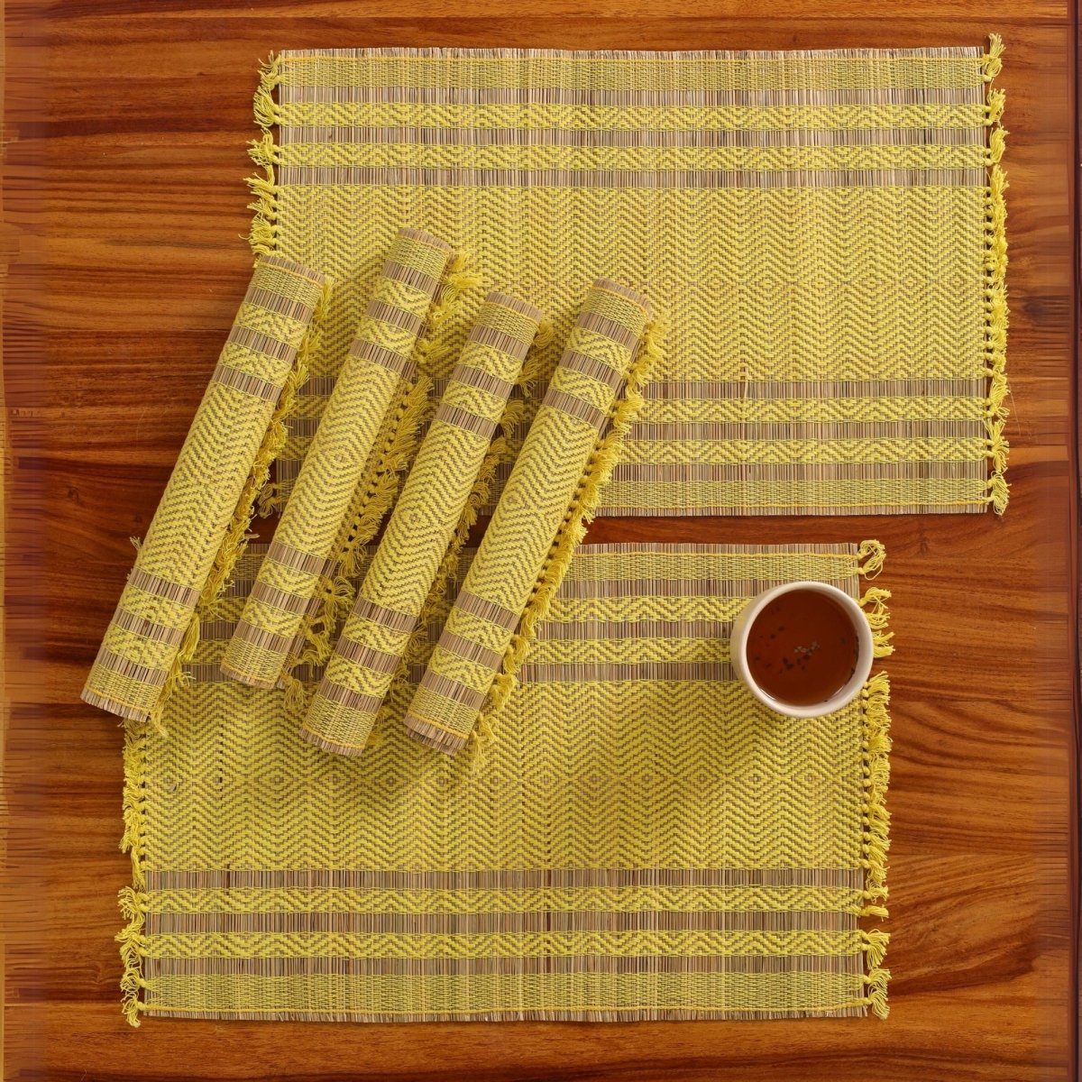 Cotton and Grass Table mats in Lemon Yellow | Set of 4 and 6