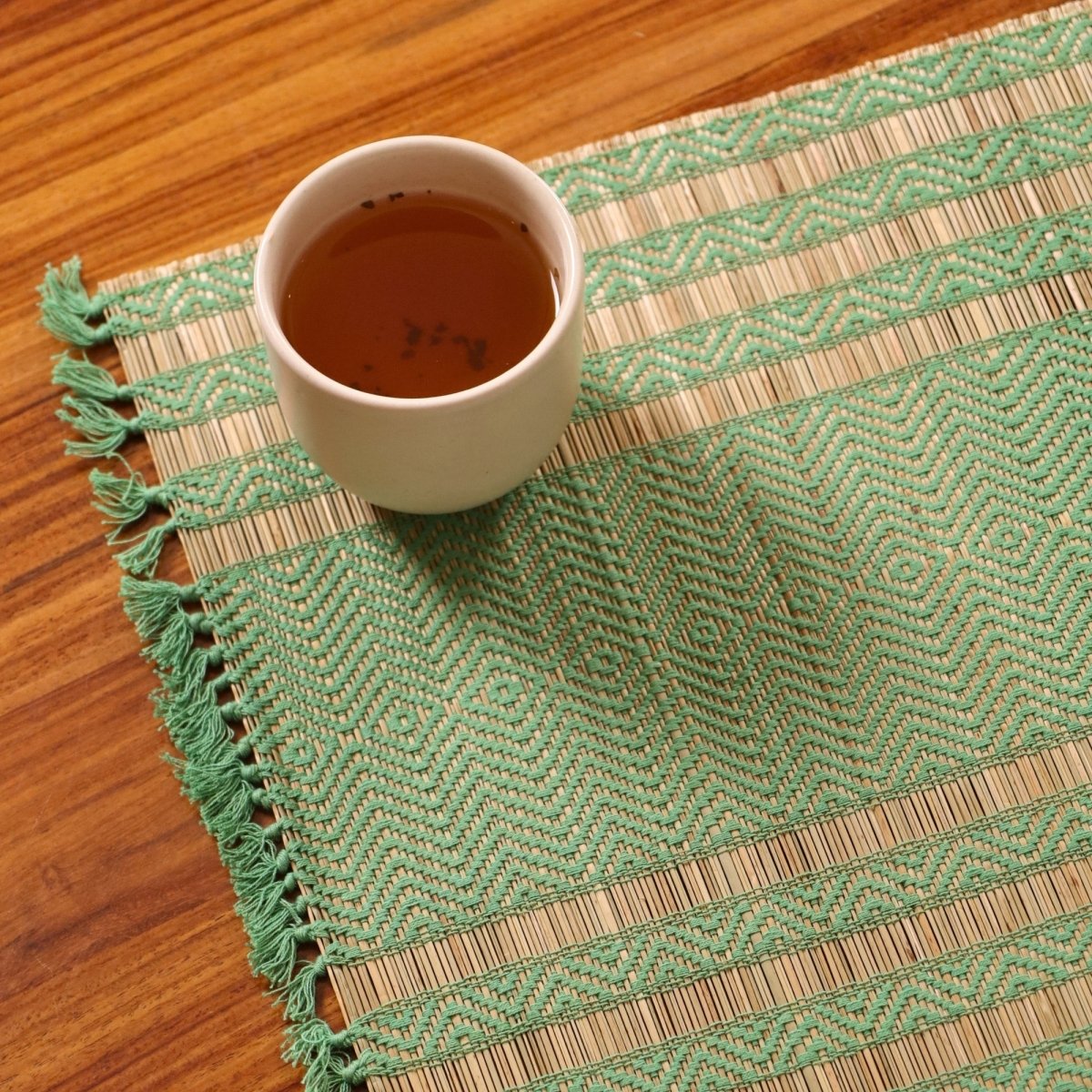 Cotton and Grass Table mats in Aqua Green and Beige | Set of 4 and 6