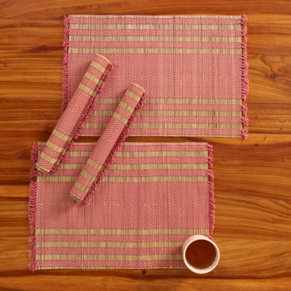 Cotton and Grass Table mats in Blush Pink and Beige | Set of 4 and 6