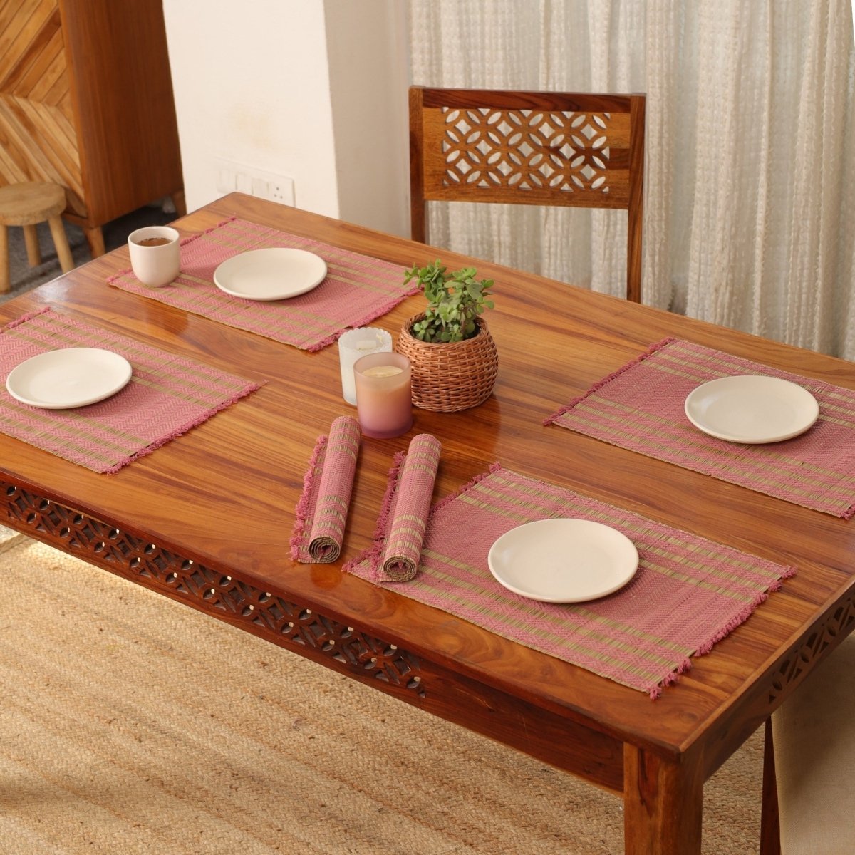 Cotton and Grass Table mats in Blush Pink and Beige | Set of 4 and 6