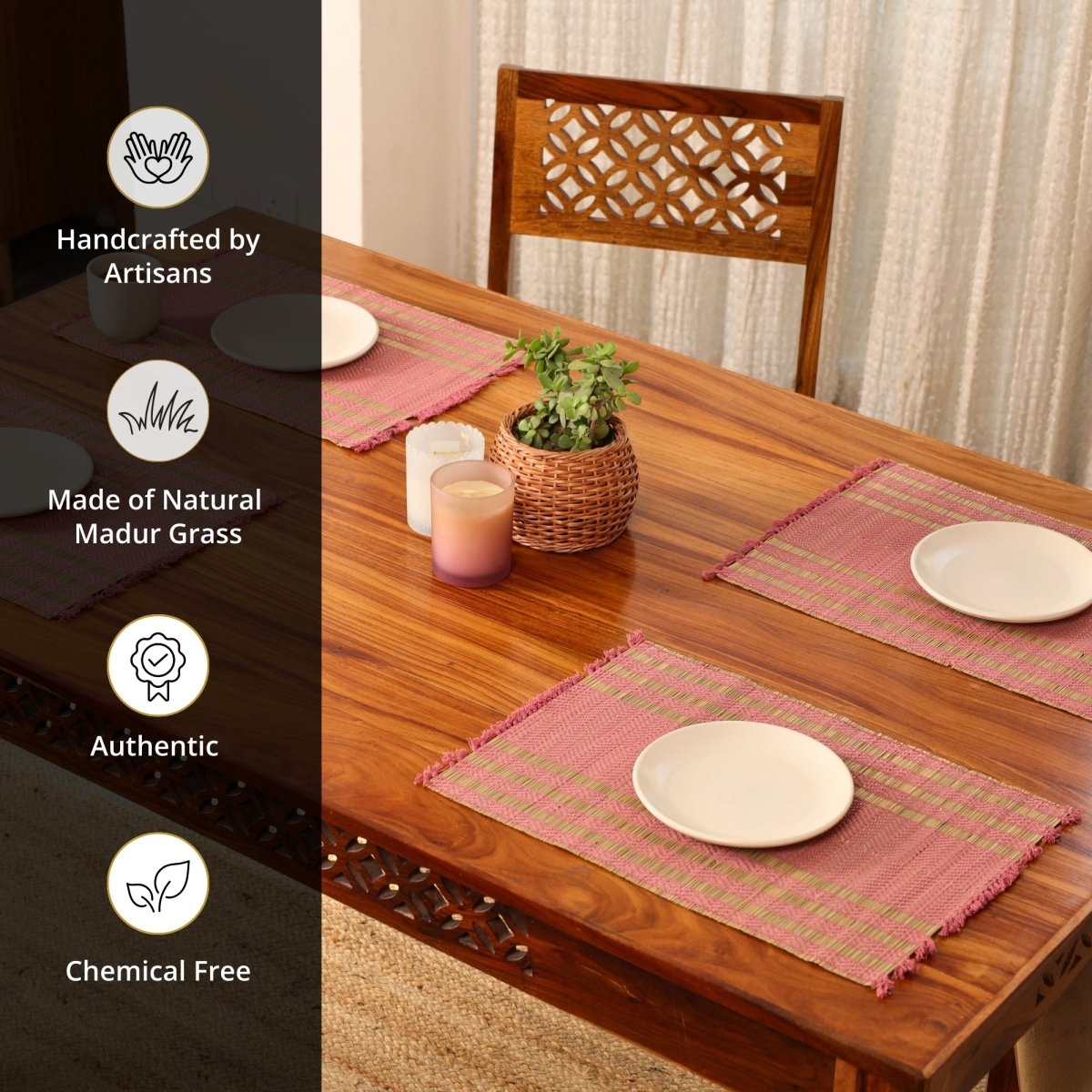 Cotton and Grass Table mats in Blush Pink and Beige | Set of 4 and 6