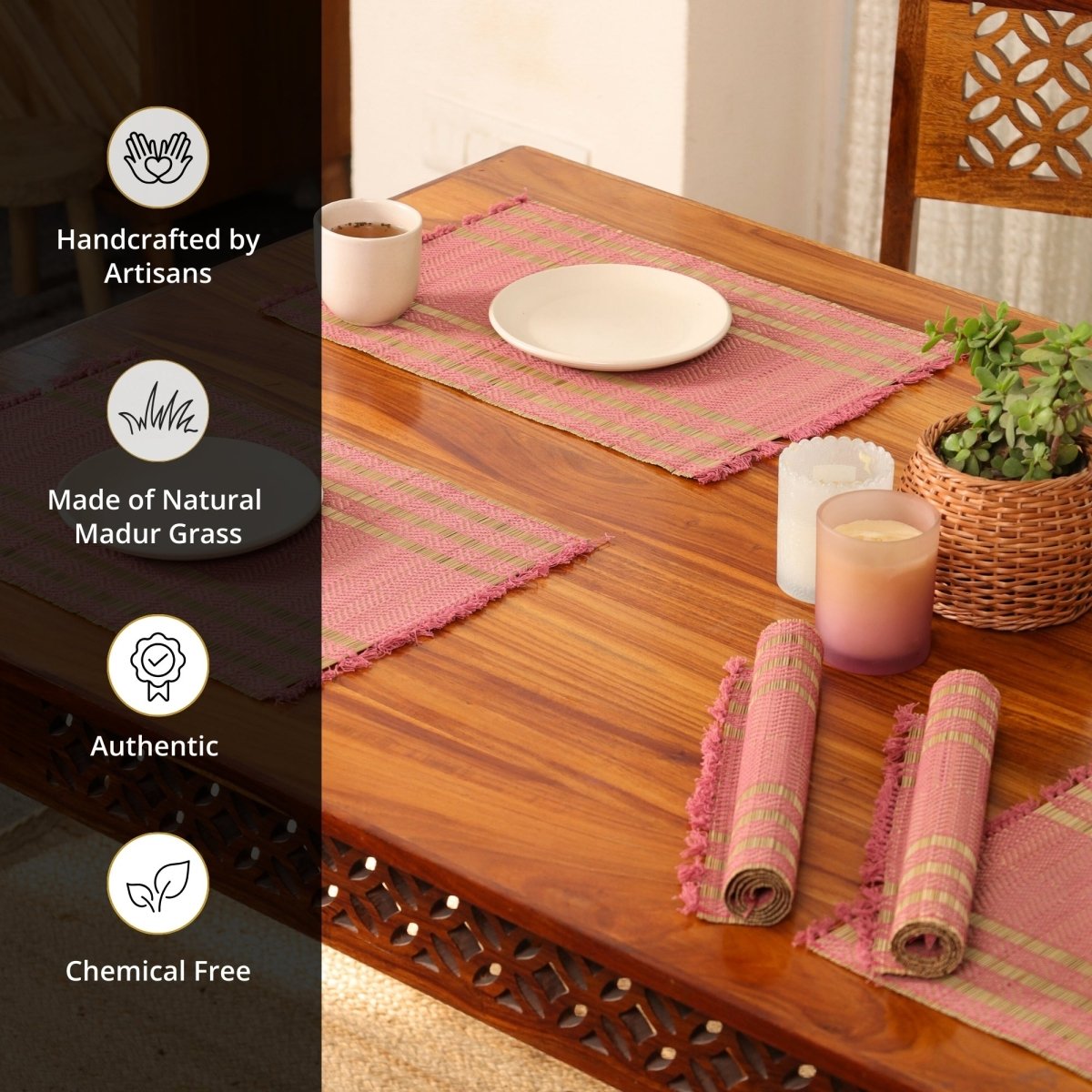 Cotton and Grass Table mats in Blush Pink and Beige | Set of 4 and 6