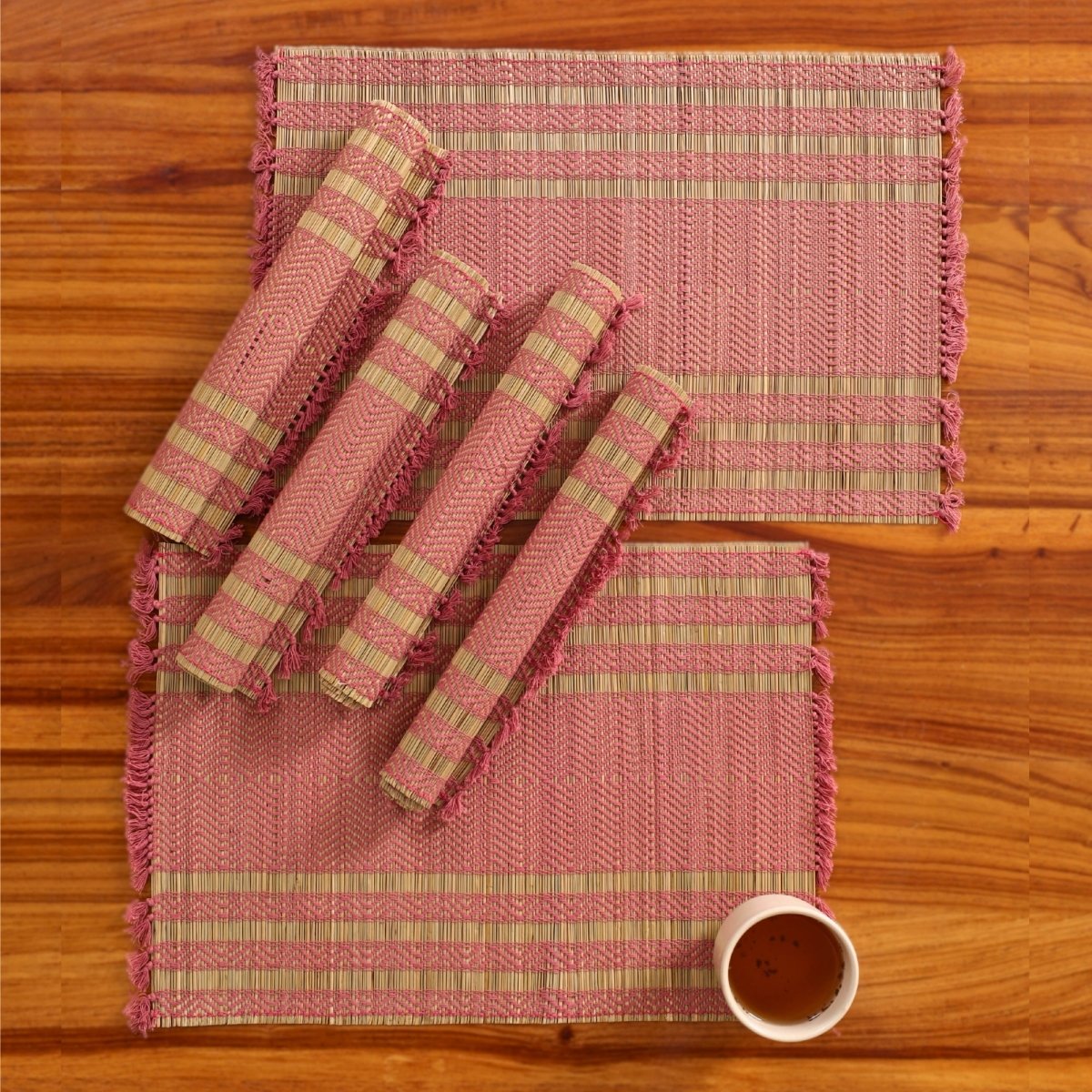 Cotton and Grass Table mats in Blush Pink and Beige | Set of 4 and 6