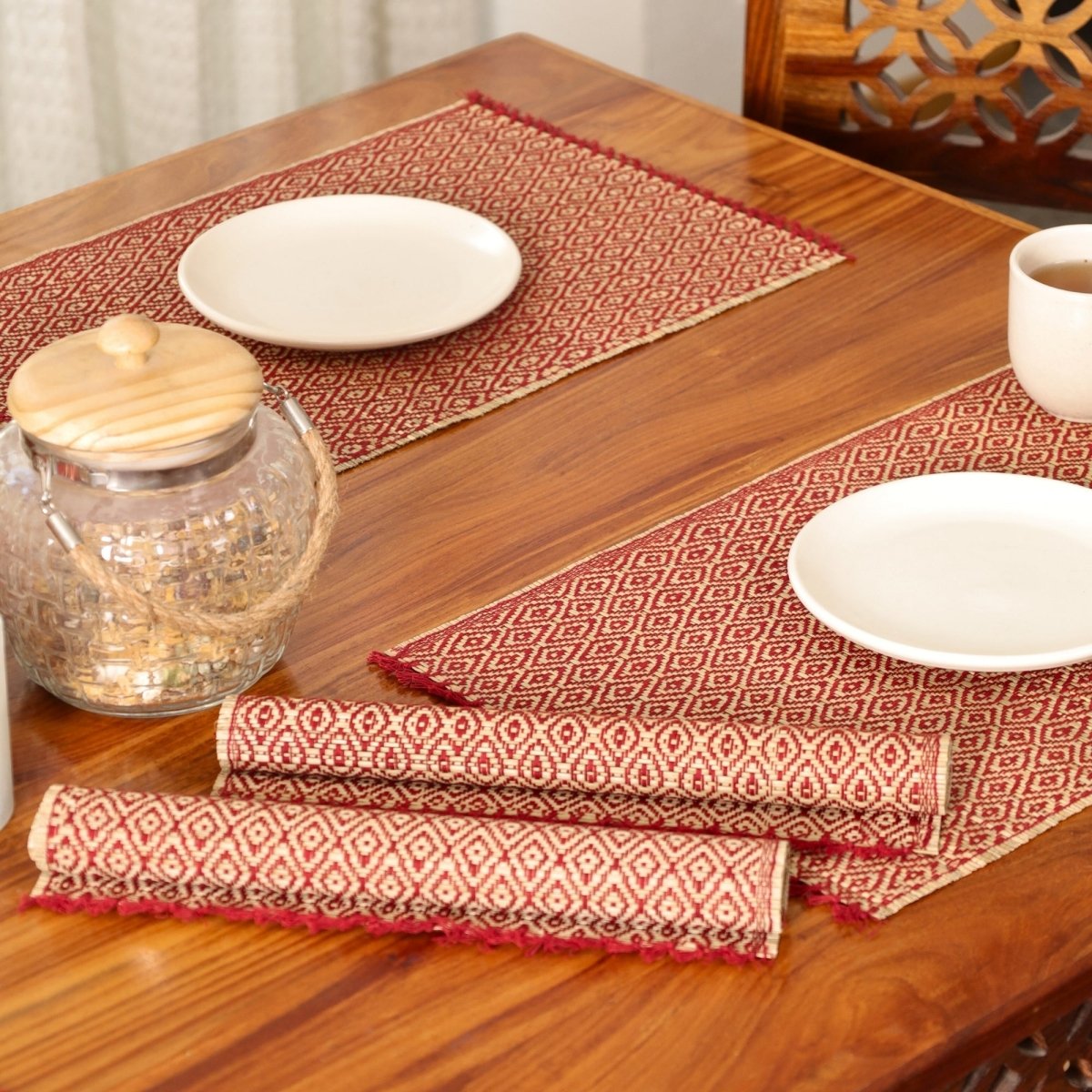 Cotton and Grass Table mats in Maroon | Set of 4 and 6