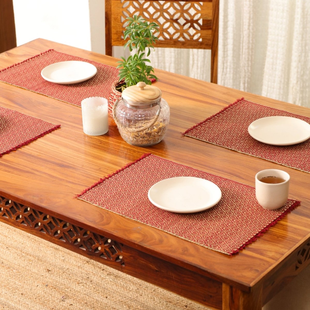Cotton and Grass Table mats in Maroon | Set of 4 and 6
