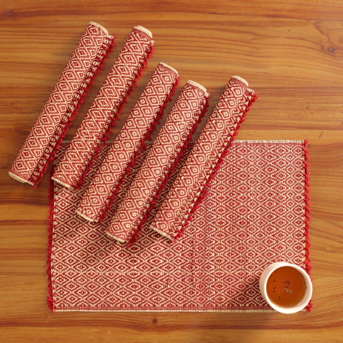 Cotton and Grass Table mats in Maroon | Set of 4 and 6