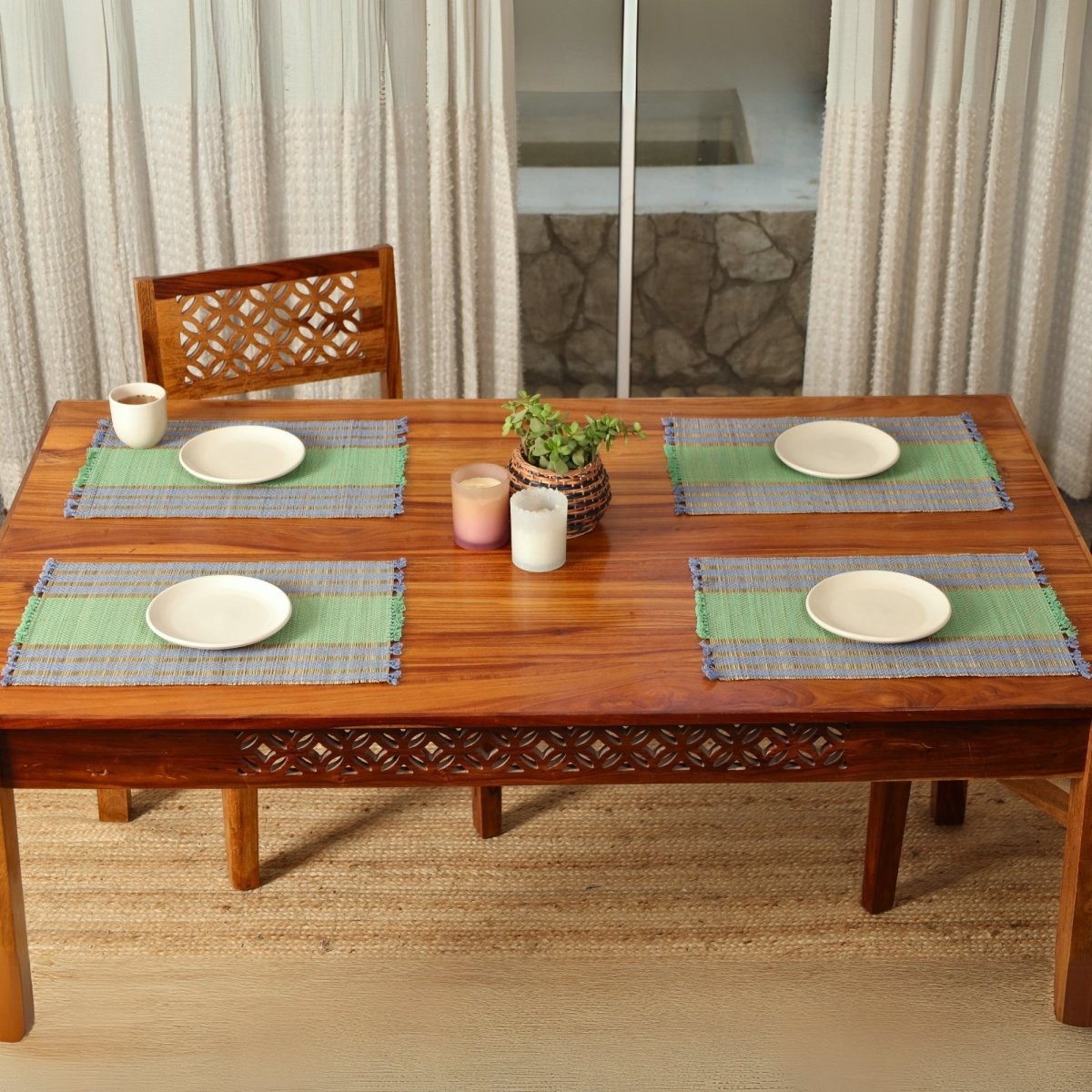 Cotton and Grass Table mats in Powder Blue and Aqua Green | Set of 4 and 6