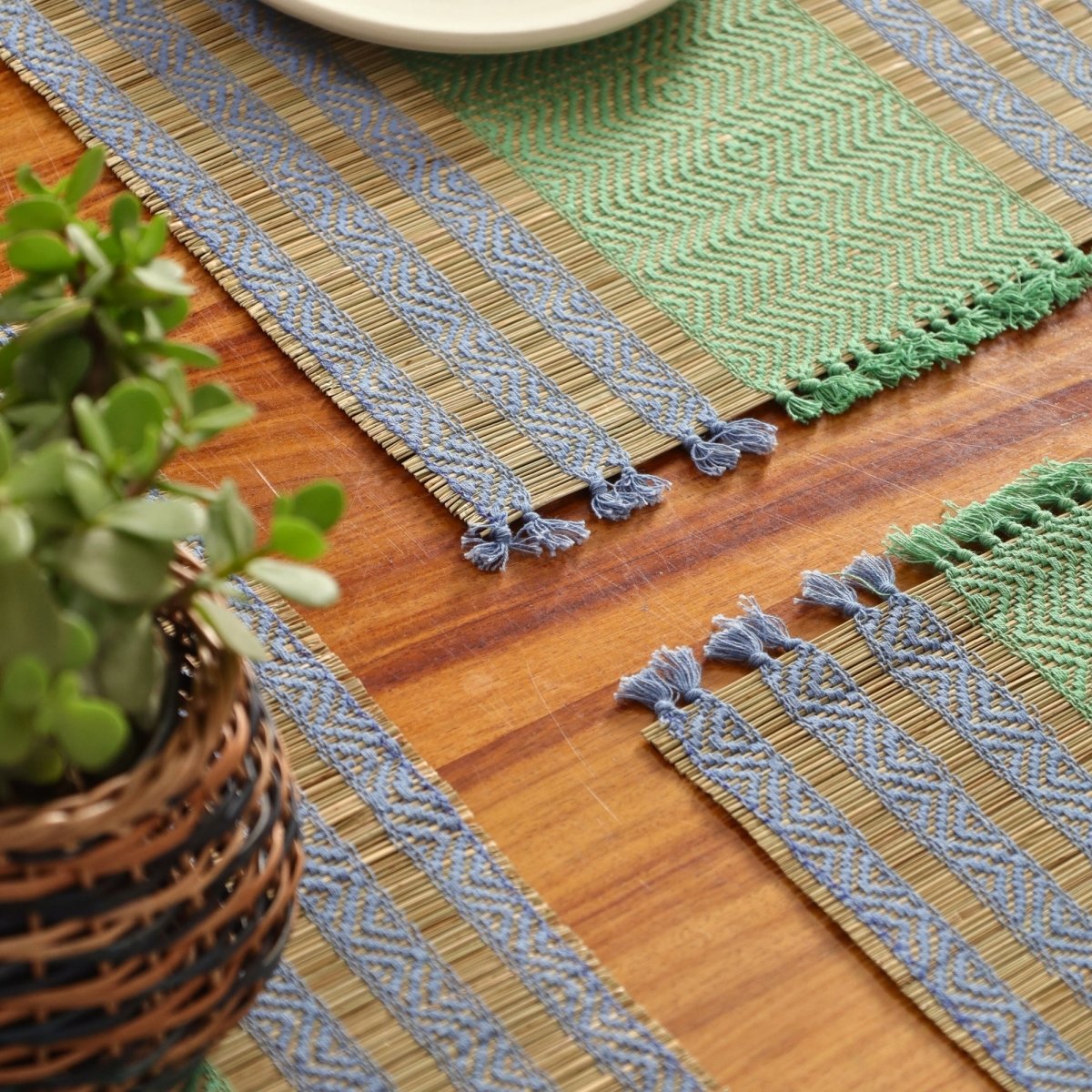 Cotton and Grass Table mats in Powder Blue and Aqua Green | Set of 4 and 6
