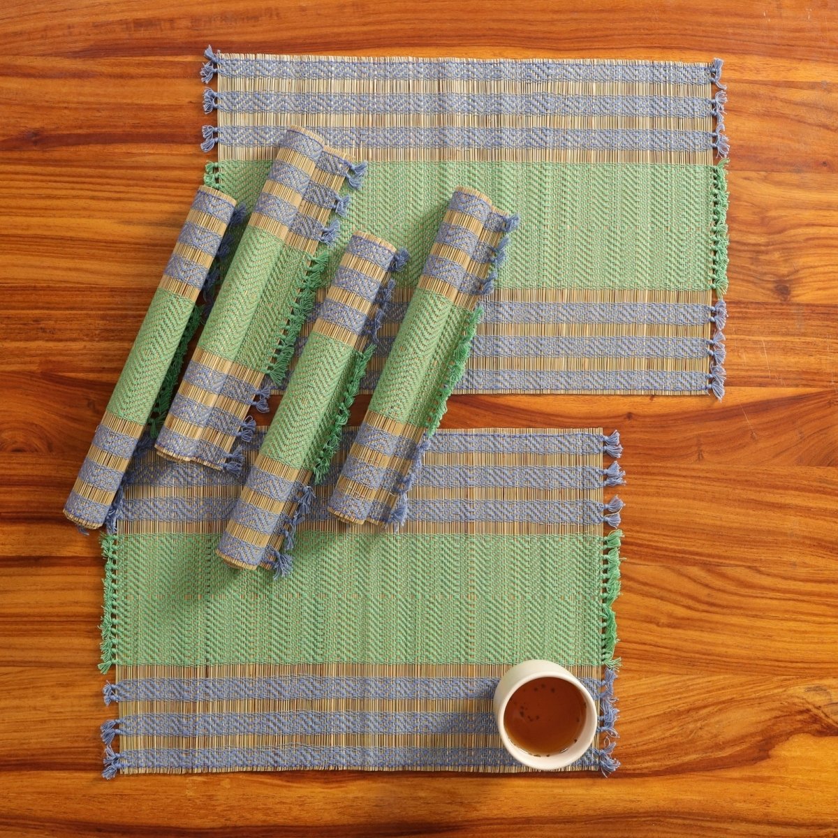 Cotton and Grass Table mats in Powder Blue and Aqua Green | Set of 4 and 6