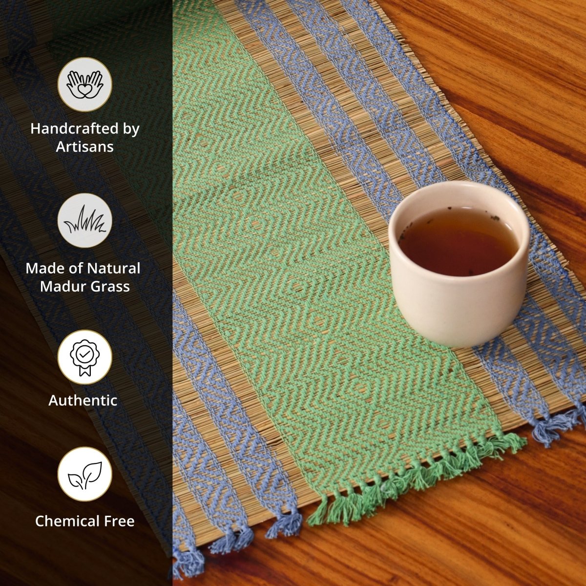 Cotton and Grass Table mats in Powder Blue and Aqua Green | Set of 4 and 6