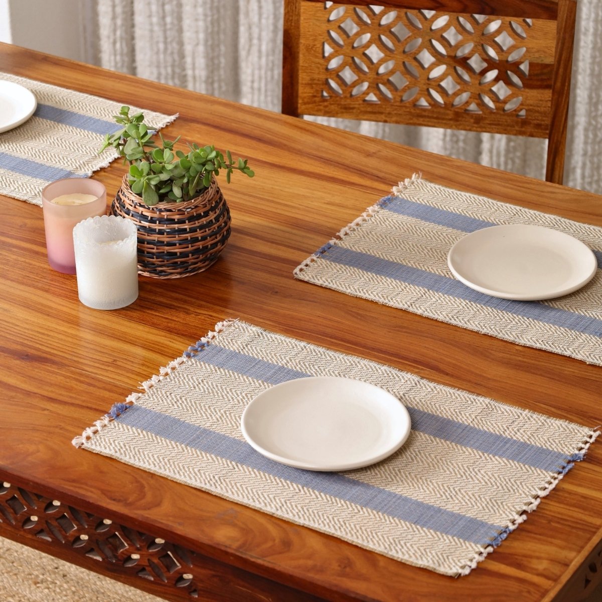 Cotton and Grass Table mats in Powder Blue and Off White | Set of 4 and 6