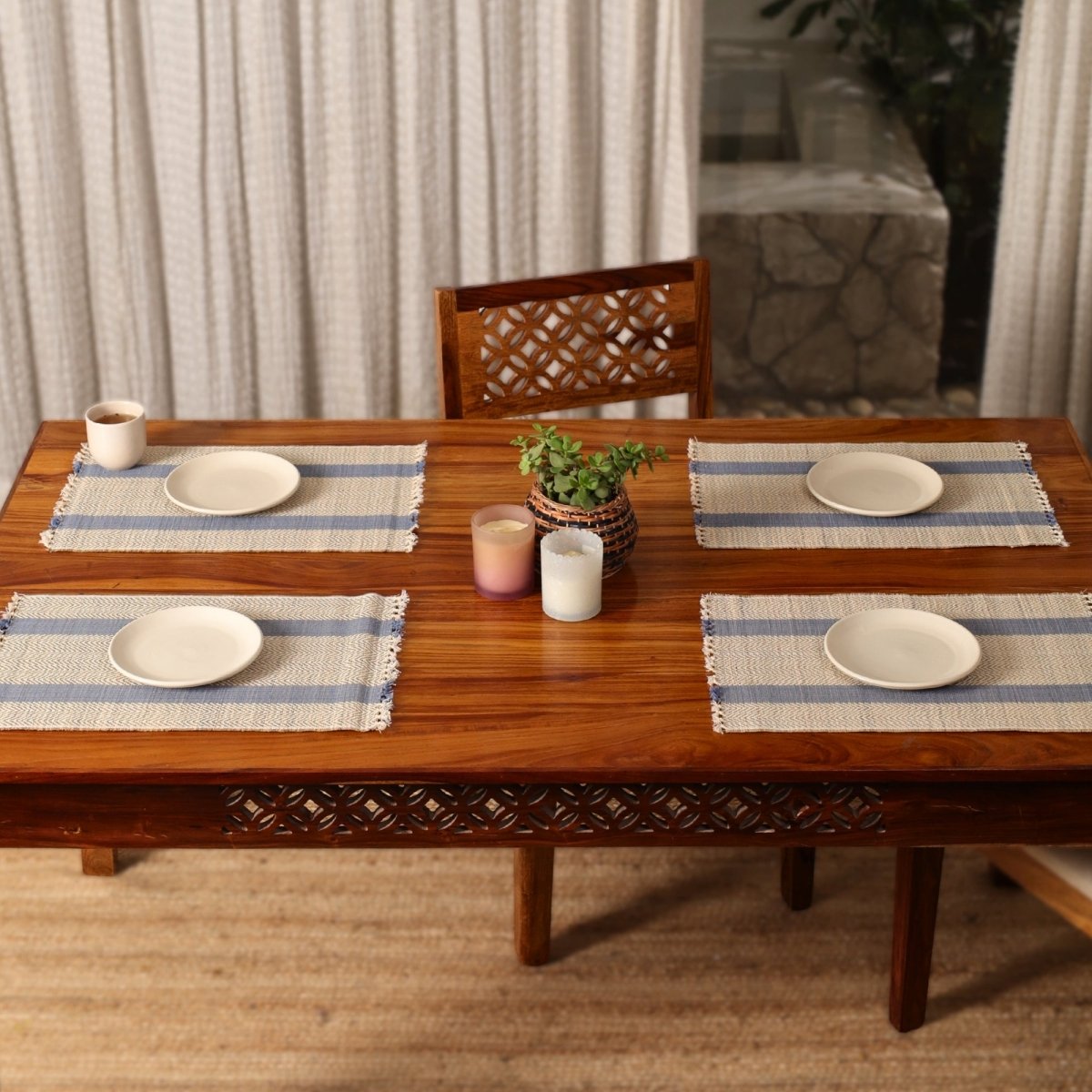 Cotton and Grass Table mats in Powder Blue and Off White | Set of 4 and 6