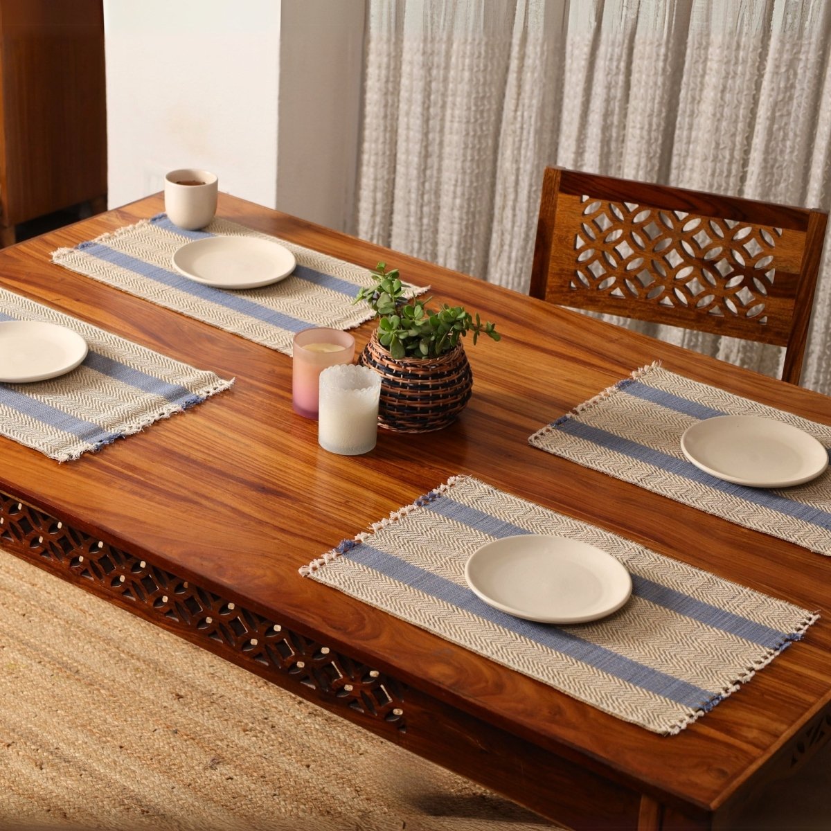 Cotton and Grass Table mats in Powder Blue and Off White | Set of 4 and 6