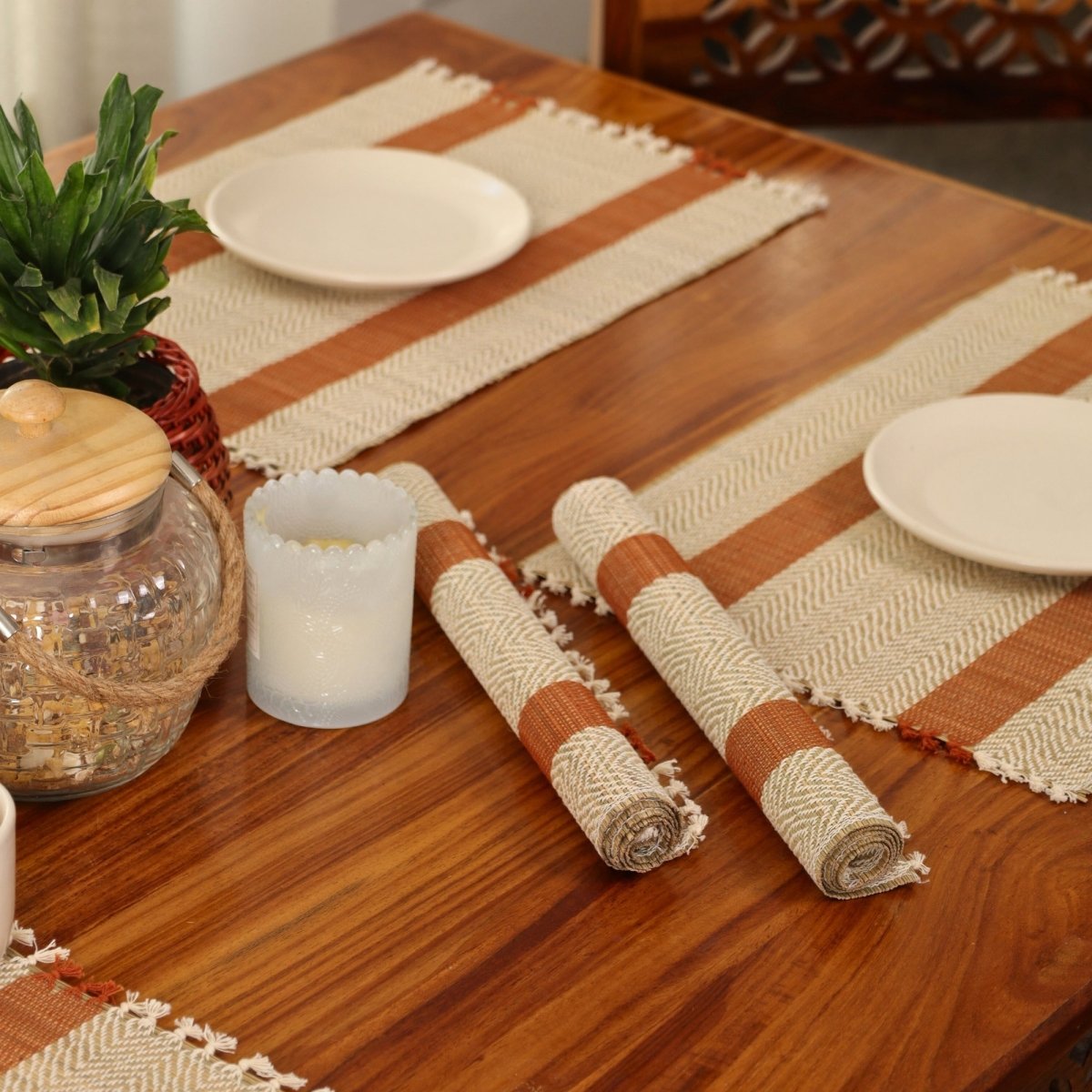 Cotton and Grass Table mats in Rust and Off White | Set of 4 and 6