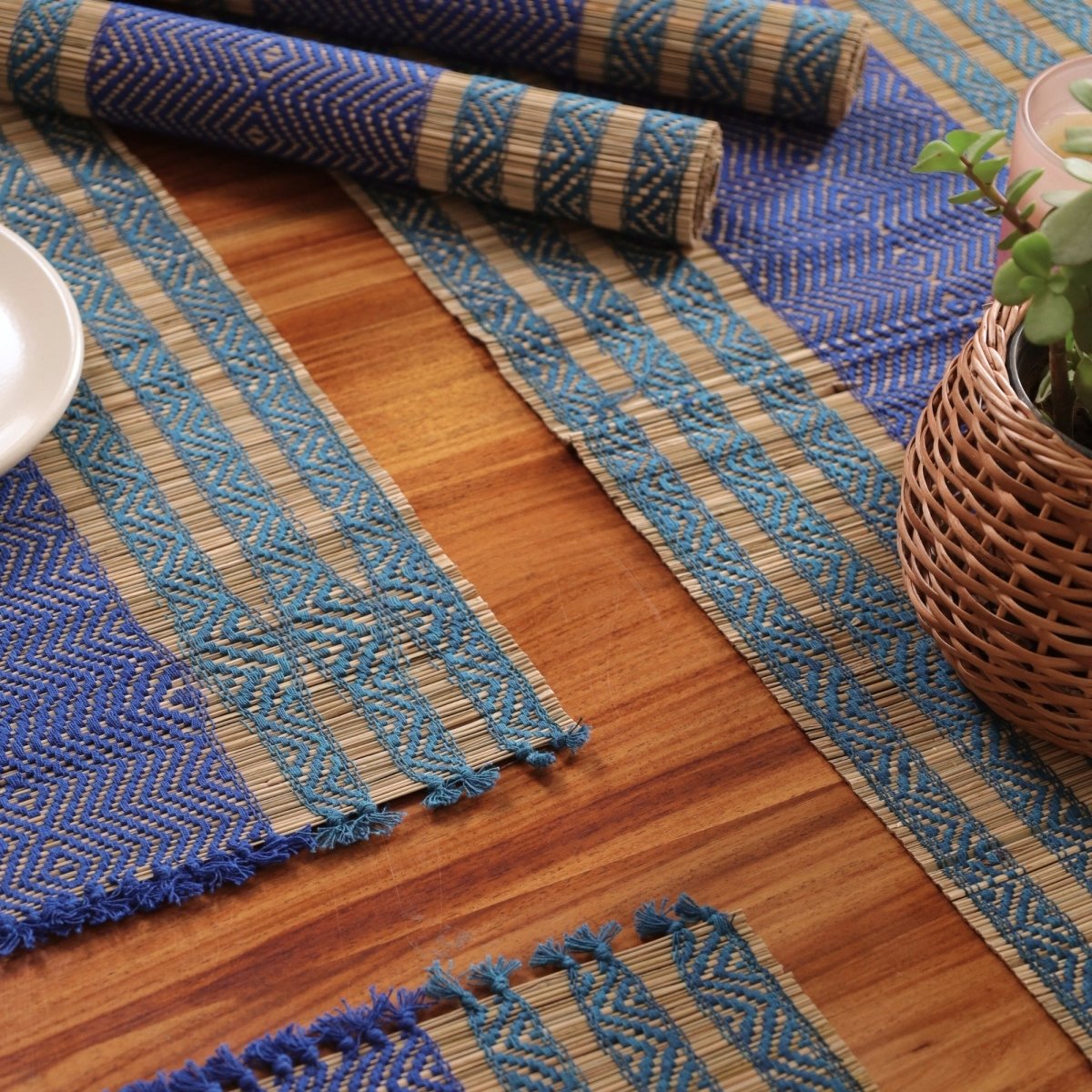 Cotton and Grass Table mats in Teal and Cobalt Blue | Set of 4 and 6