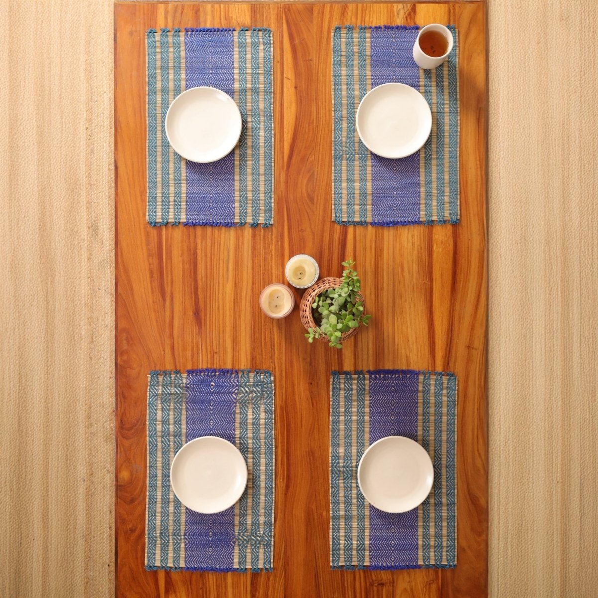 Cotton and Grass Table mats in Teal and Cobalt Blue | Set of 4 and 6