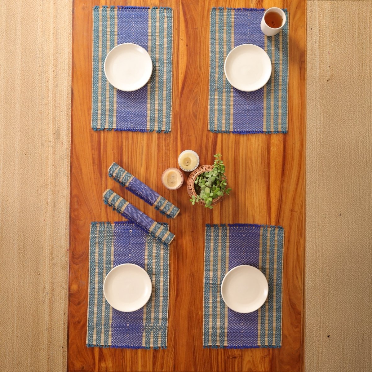 Cotton and Grass Table mats in Teal and Cobalt Blue | Set of 4 and 6