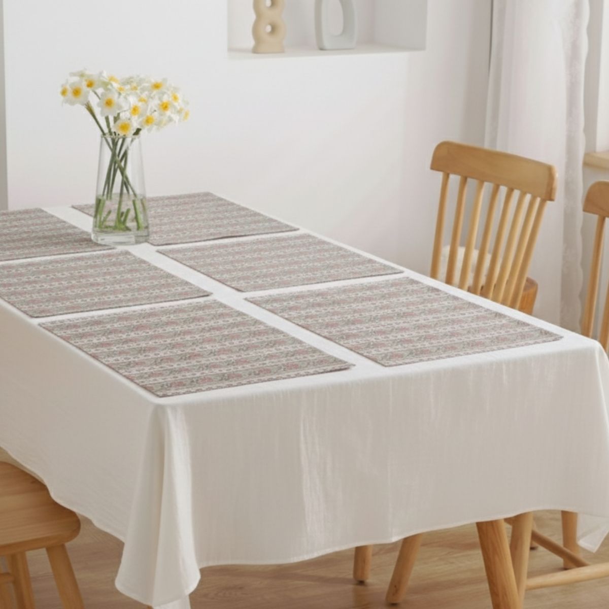 Pure Cotton Table mats in Dusty Pink and Off white | Set of 4 and 6