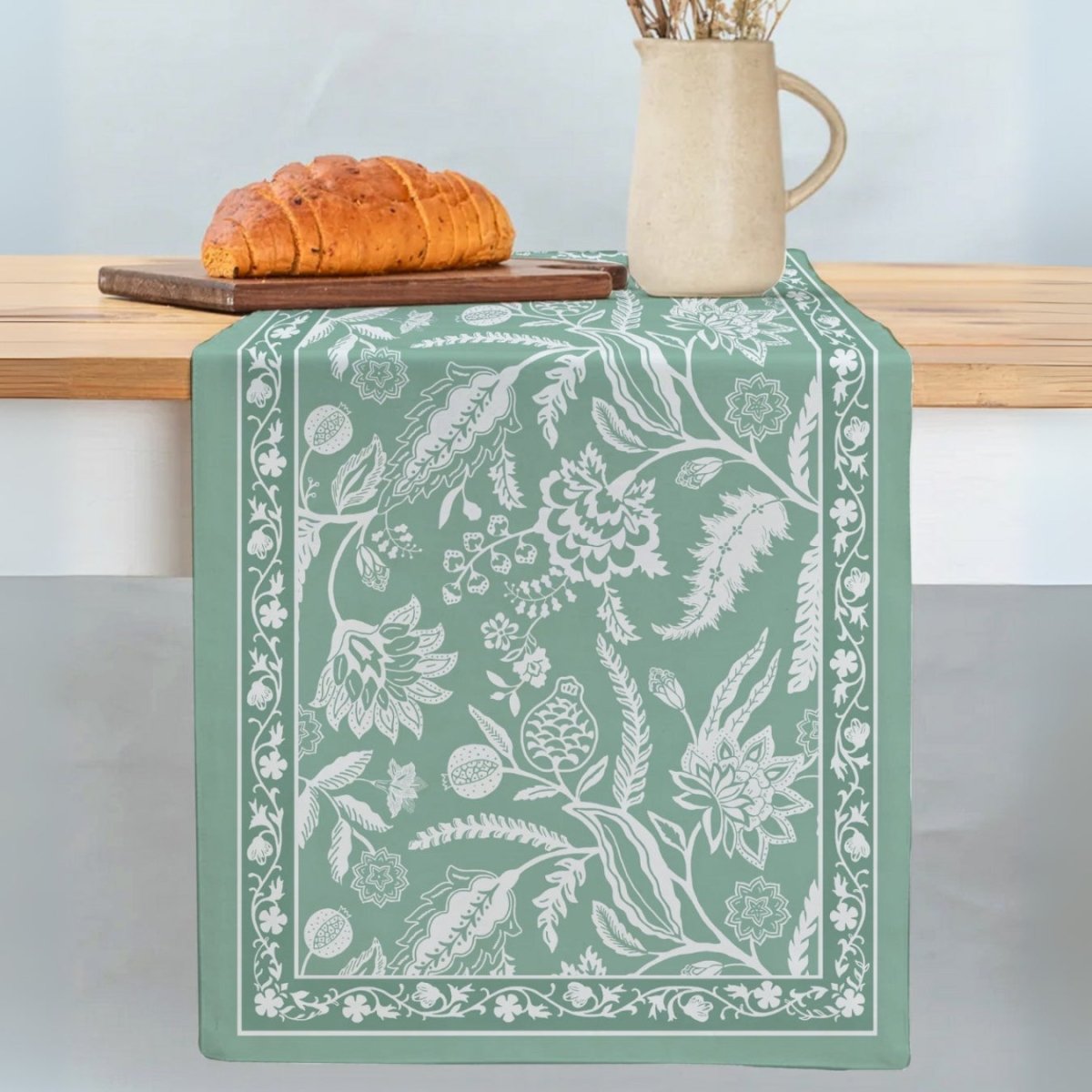 Cotton Canvas Dining Table Runner in Aqua Green | 4 and 6 Seater