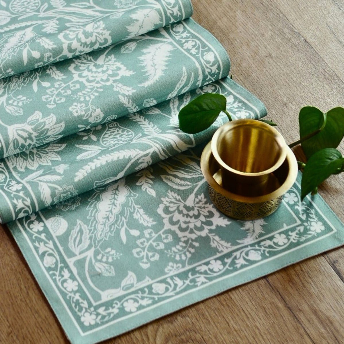 Cotton Canvas Dining Table Runner in Aqua Green | 4 and 6 Seater