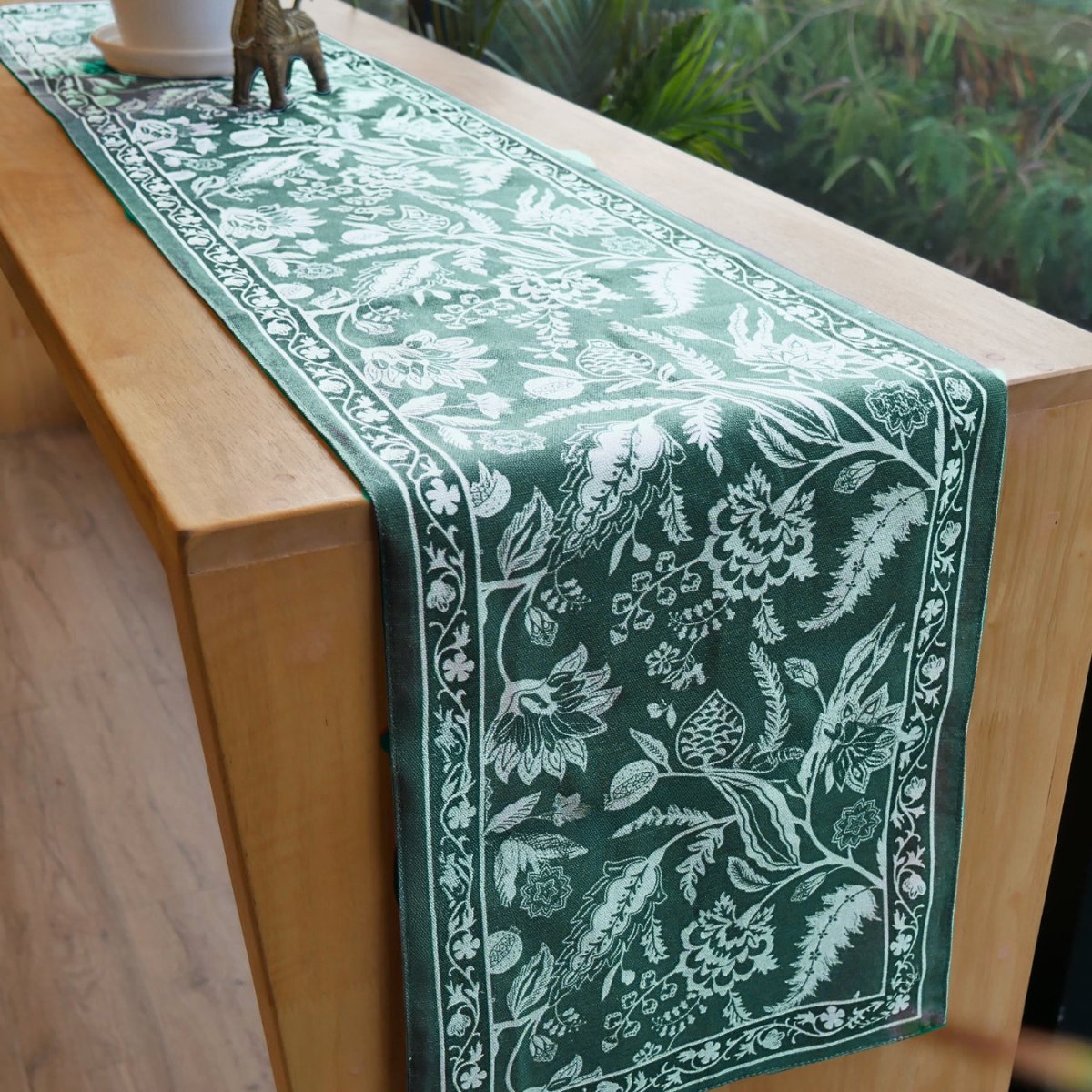 Cotton Canvas Dining Table Runner in Forest Green | 4 and 6 Seater