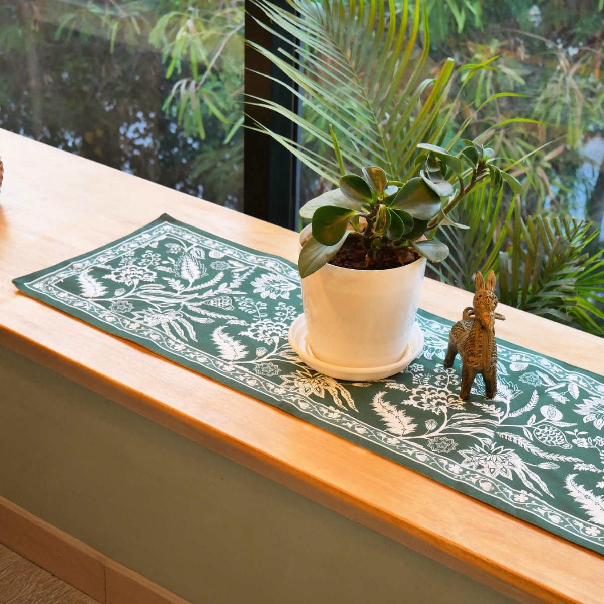 Cotton Canvas Dining Table Runner in Forest Green | 4 and 6 Seater