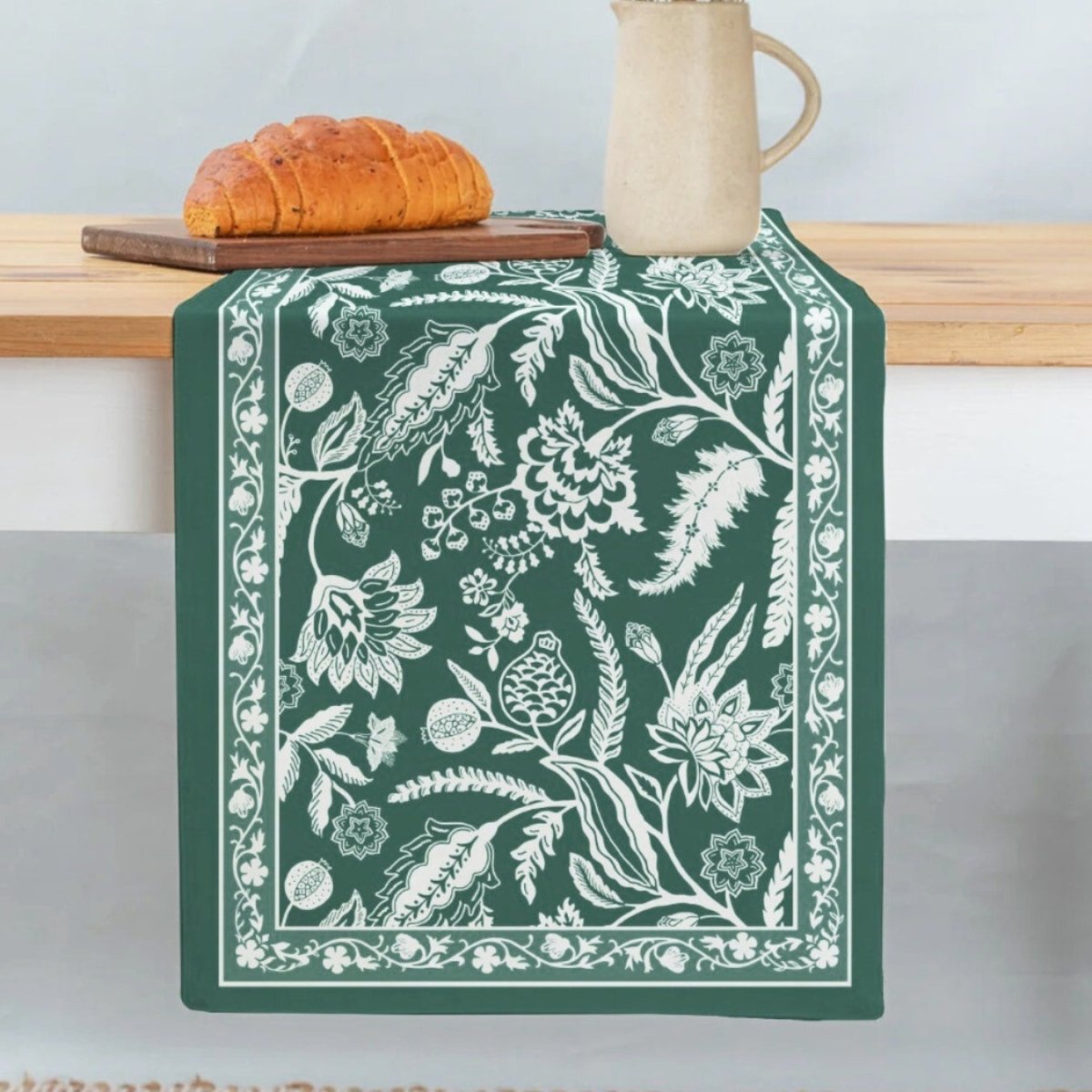 Cotton Canvas Dining Table Runner in Forest Green | 4 and 6 Seater