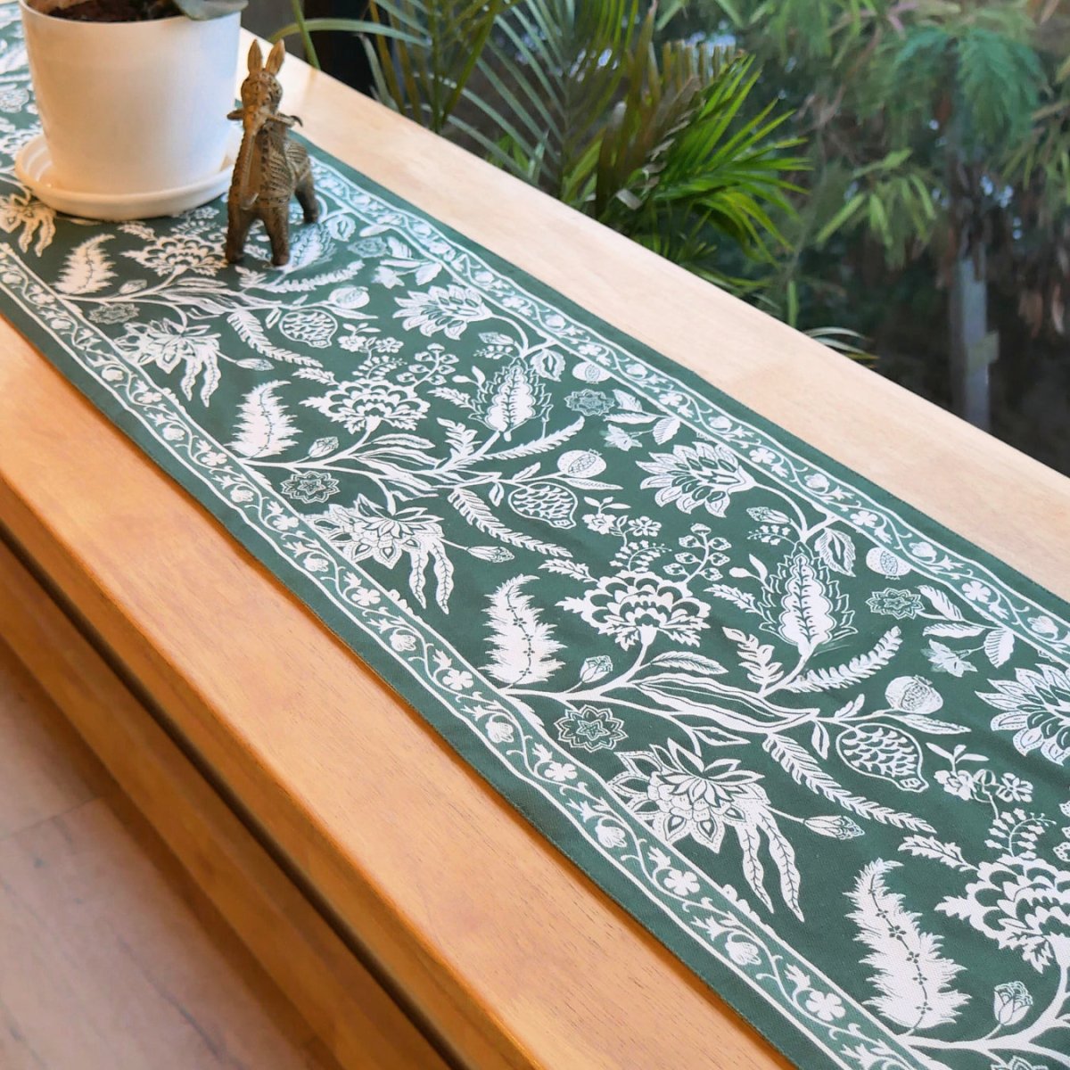 Cotton Canvas Dining Table Runner in Forest Green | 4 and 6 Seater