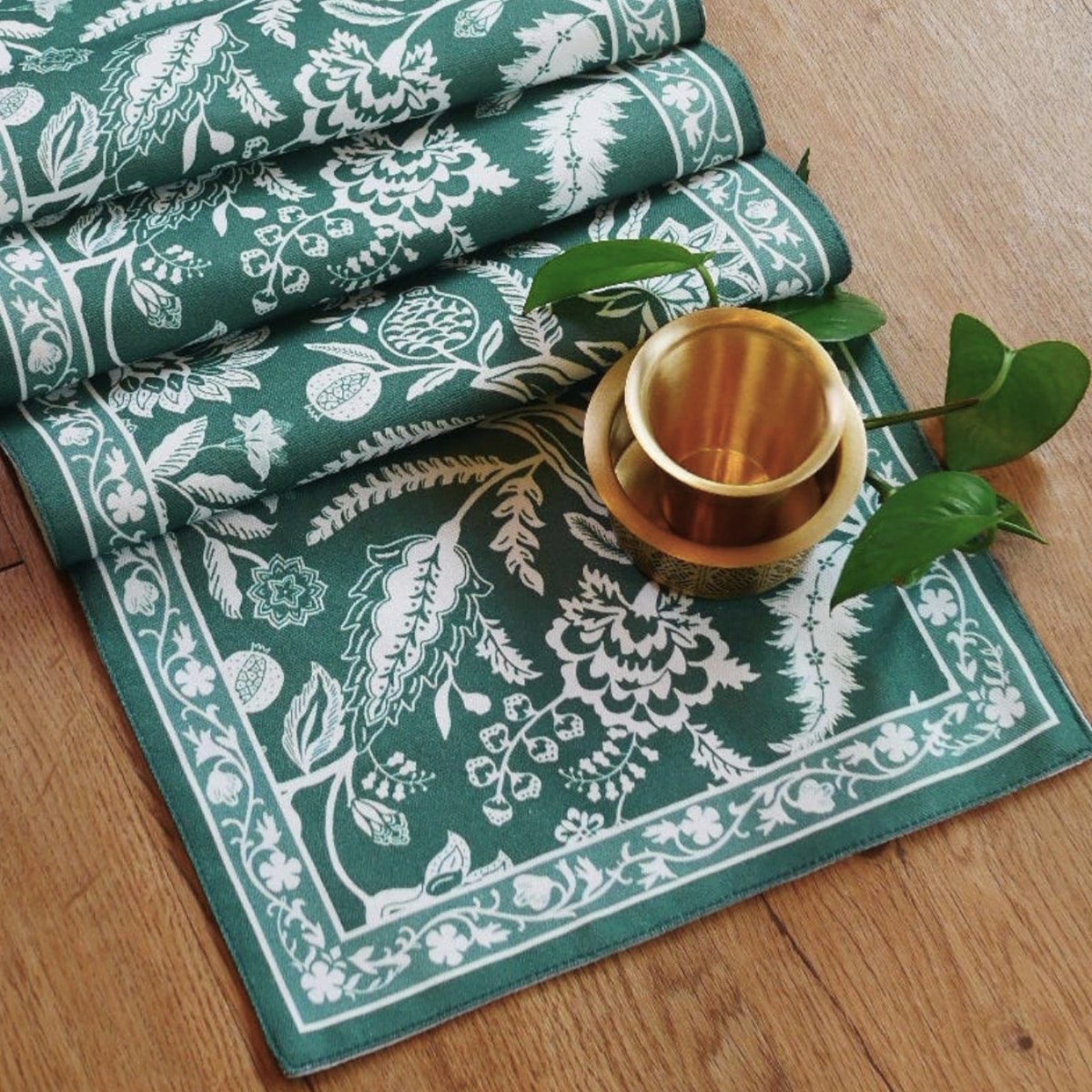 Cotton Canvas Dining Table Runner in Forest Green | 4 and 6 Seater