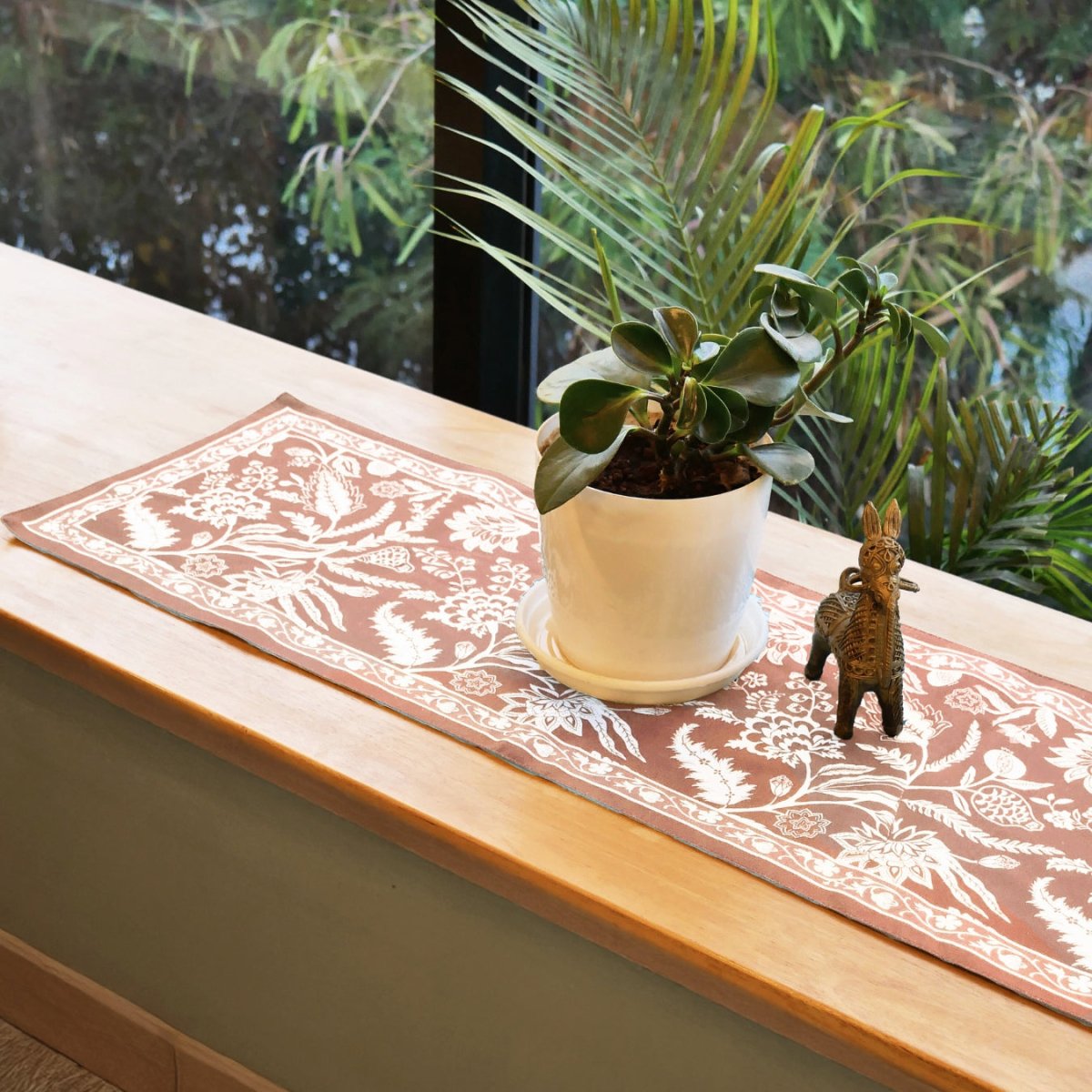 Cotton Canvas Dining Table Runner in Peach | 4 and 6 Seater