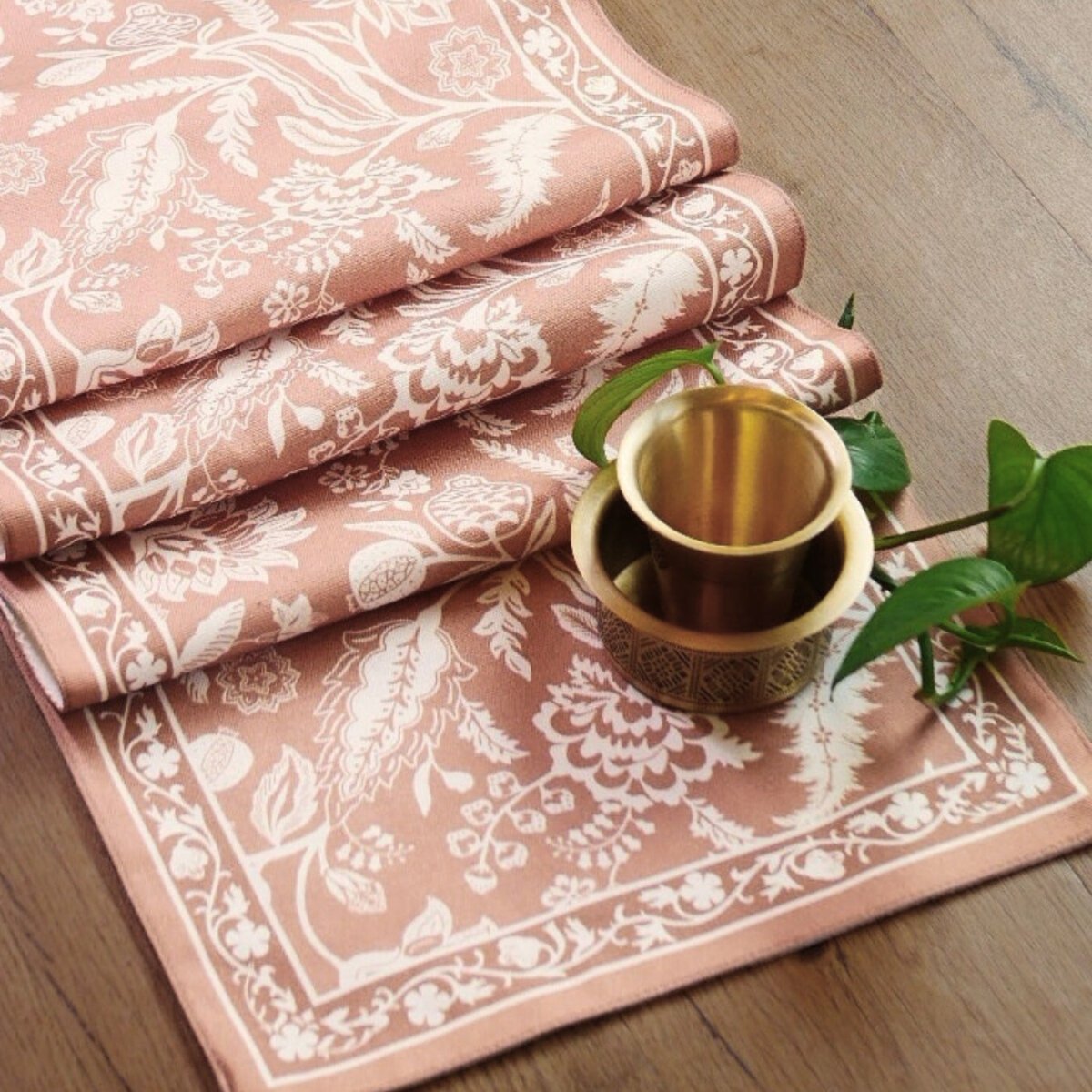 Cotton Canvas Dining Table Runner in Peach | 4 and 6 Seater