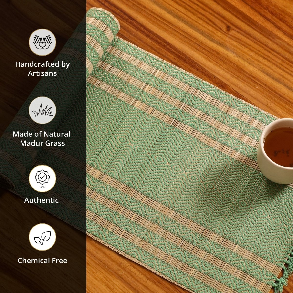 Cotton and Grass Table runner in Aqua Green and Beige | 4 and 6 Seater