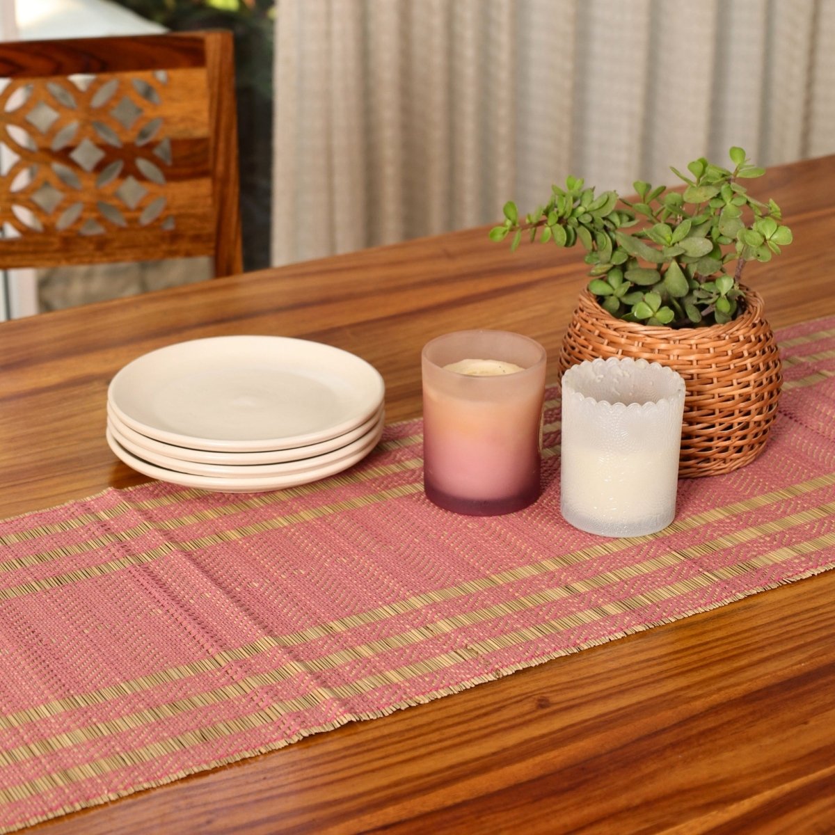 Cotton and Grass Table runner in Blush Pink and Beige | 4 and 6 Seater
