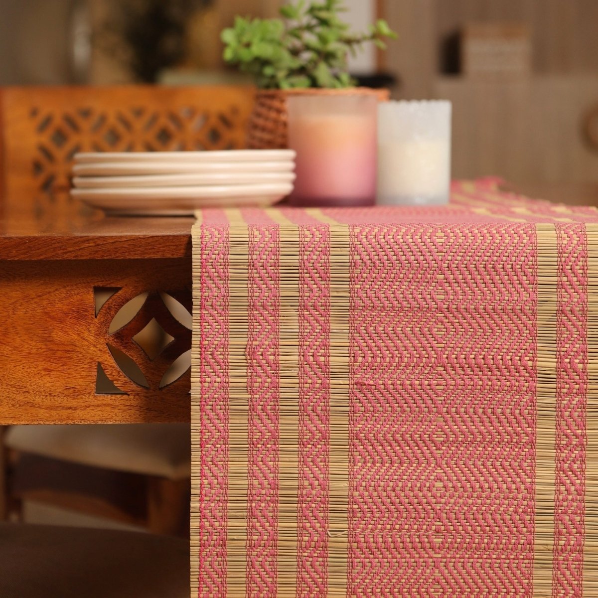 Cotton and Grass Table runner in Blush Pink and Beige | 4 and 6 Seater