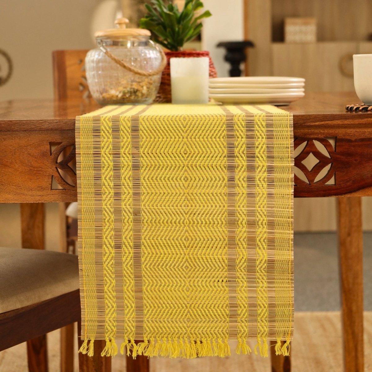 Cotton and Grass Table runner in Lemon Yellow | 4 and 6 Seater