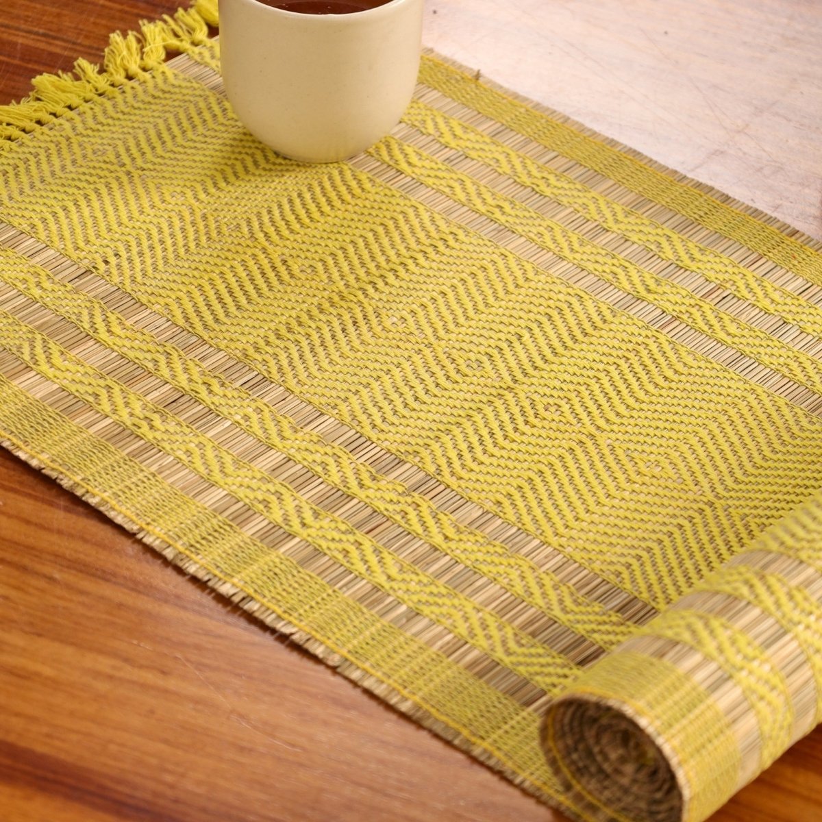Cotton and Grass Table runner in Lemon Yellow | 4 and 6 Seater