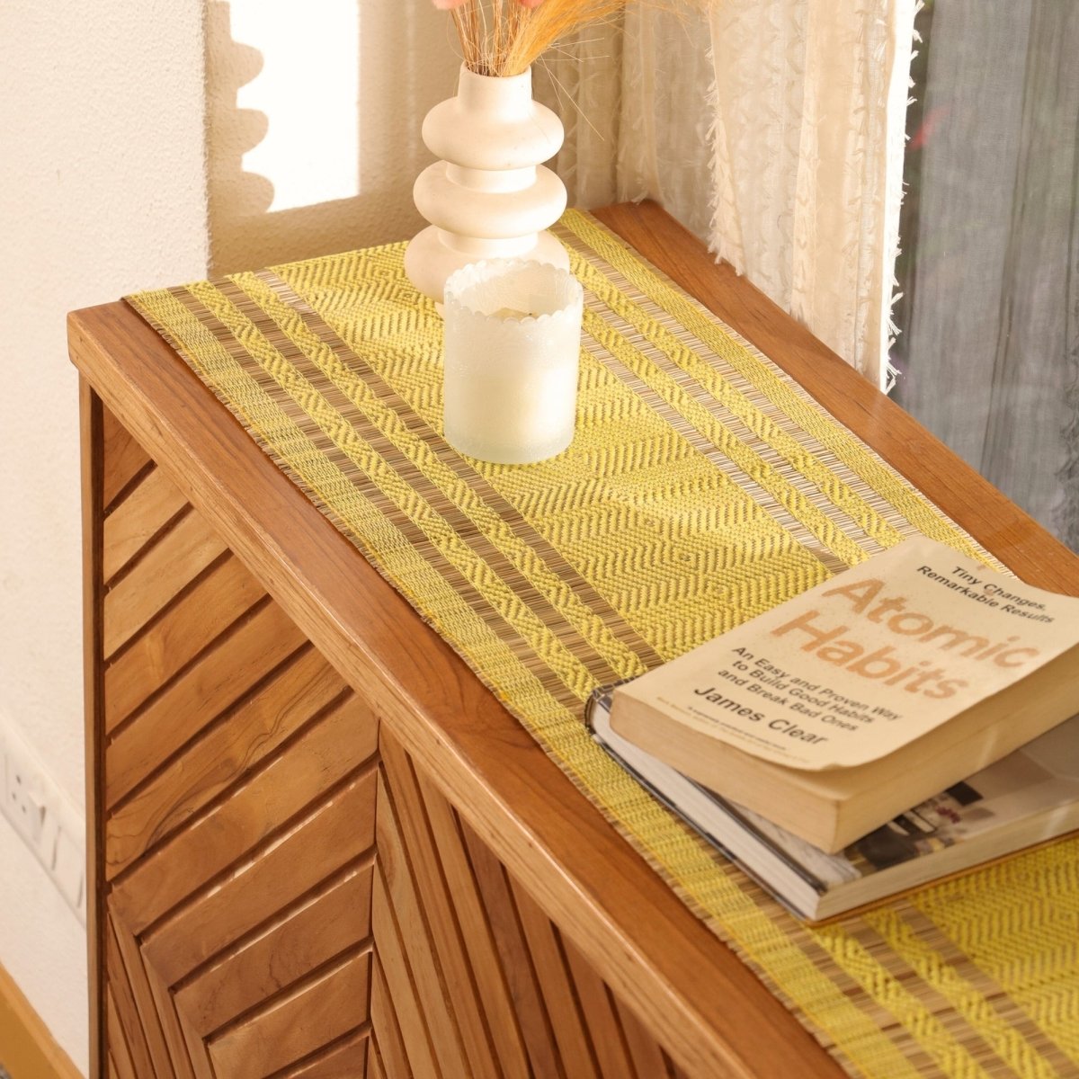Cotton and Grass Table runner in Lemon Yellow | 4 and 6 Seater