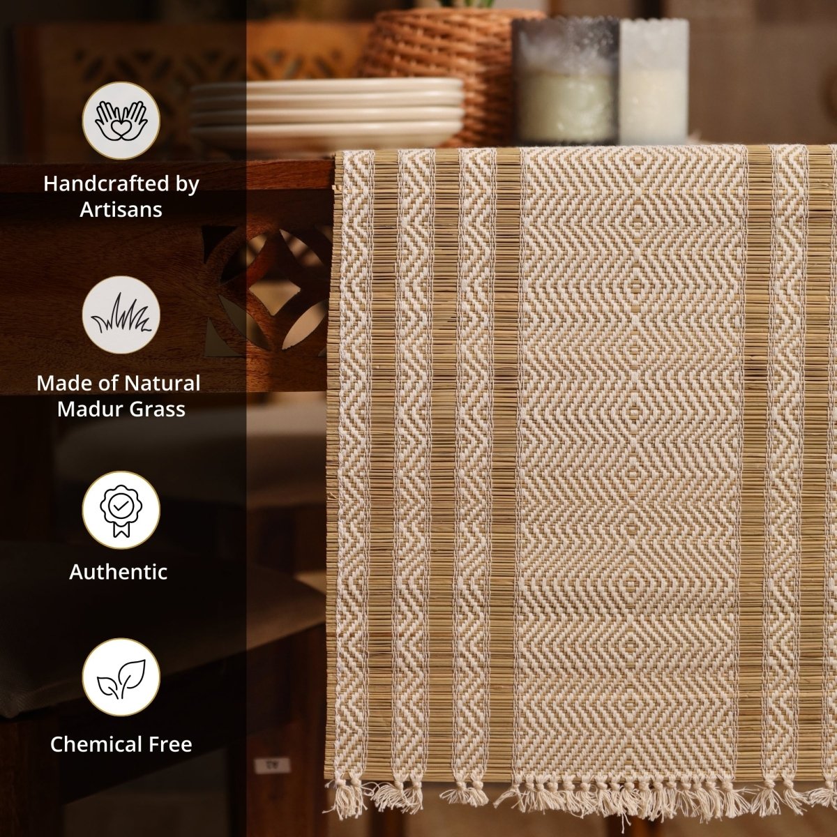 Cotton and Grass Table runner in Off-white | 4 and 6 Seater