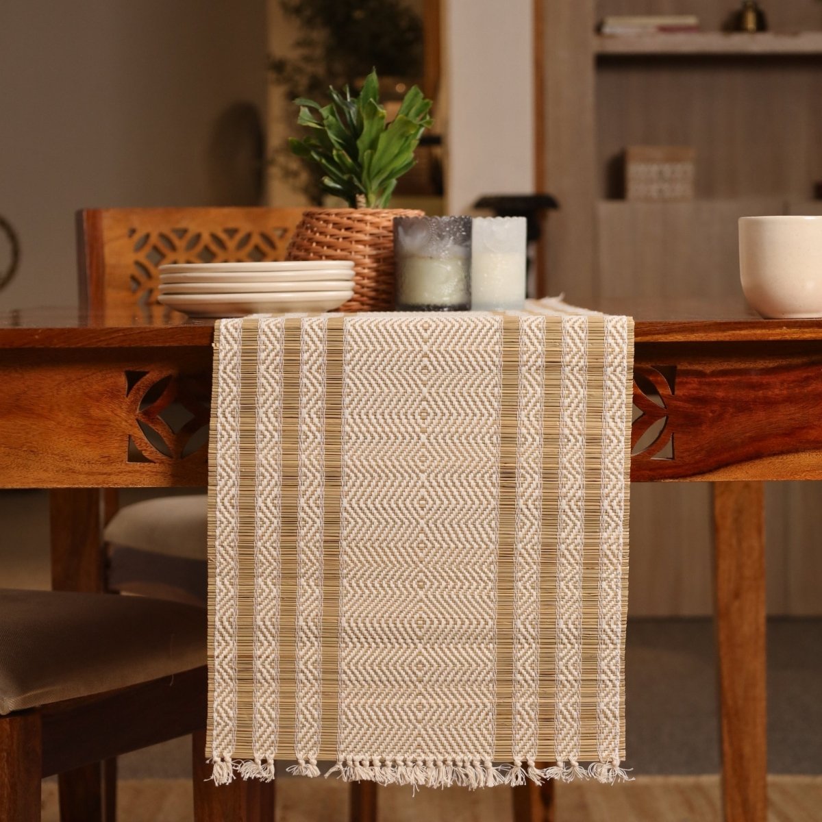 Cotton and Grass Table runner in Off-white | 4 and 6 Seater
