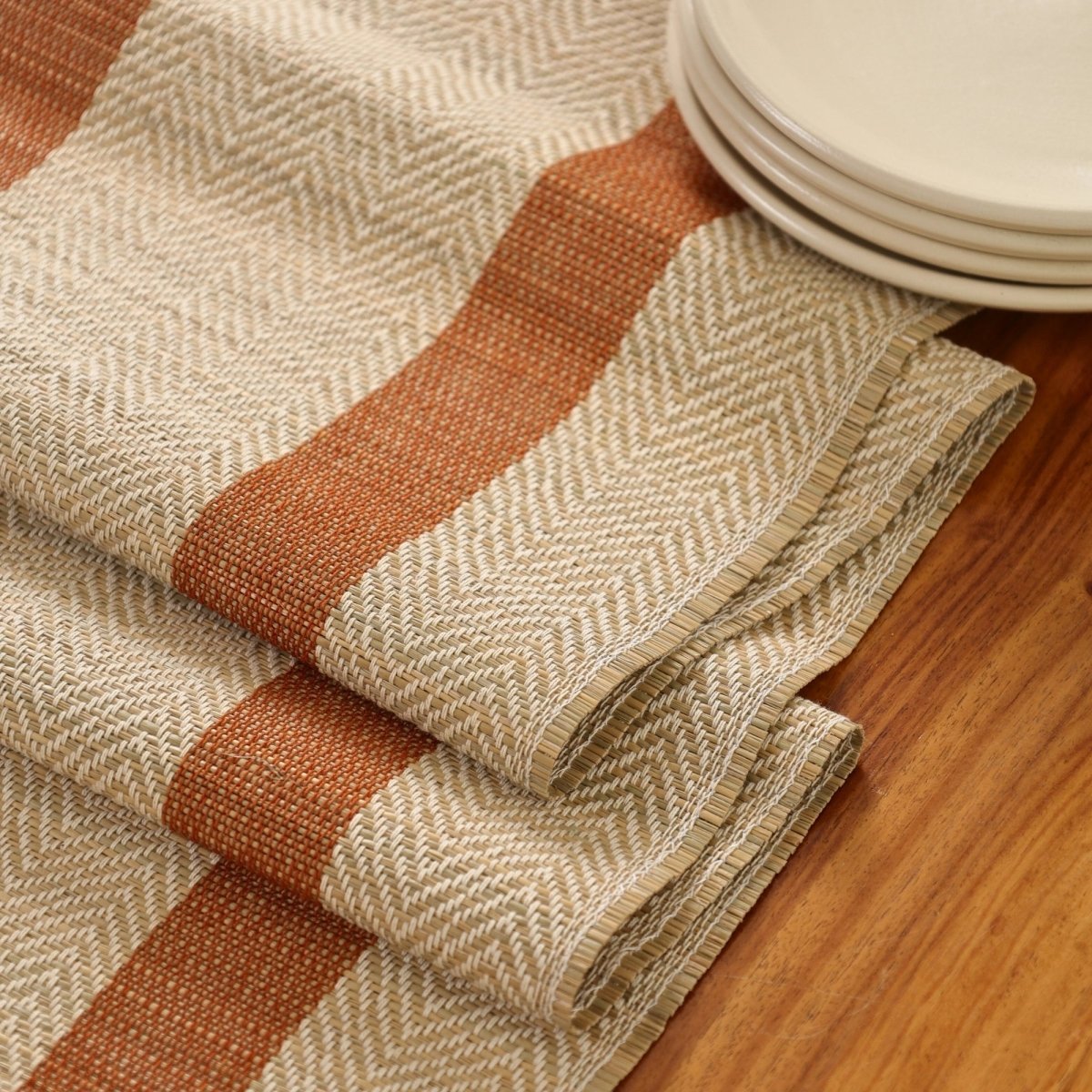 Cotton and Grass Table runner in Rust and Off White | 4 and 6 Seater